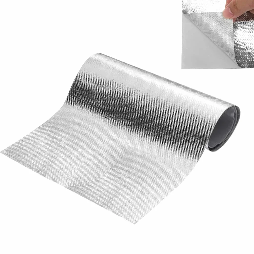 Aluminiowa ochrona przed wysoką temperaturą, 100 x 180 cm, samoprzylepna tylna strona, folia samoprzylepna, folia z włókna szklanego, folia termiczna, płyta ochronna, płyta aluminiowa, wąż, łazienka