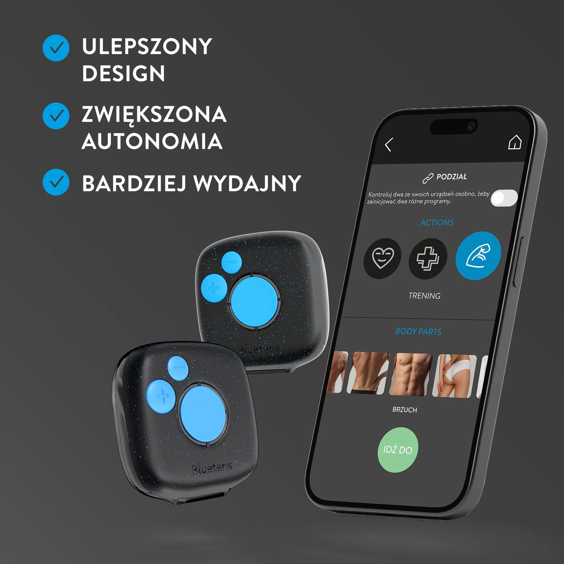 Bluetens Duo Sport 2 Bezprzewodowy Elektrostymulator EMS, Urządzenie Elektrostymulacji Mięśni i Łagodzenia Bólu, Wzmacnianie Mięśni, Relaksacja, Regeneracja przez Elektrostymulację