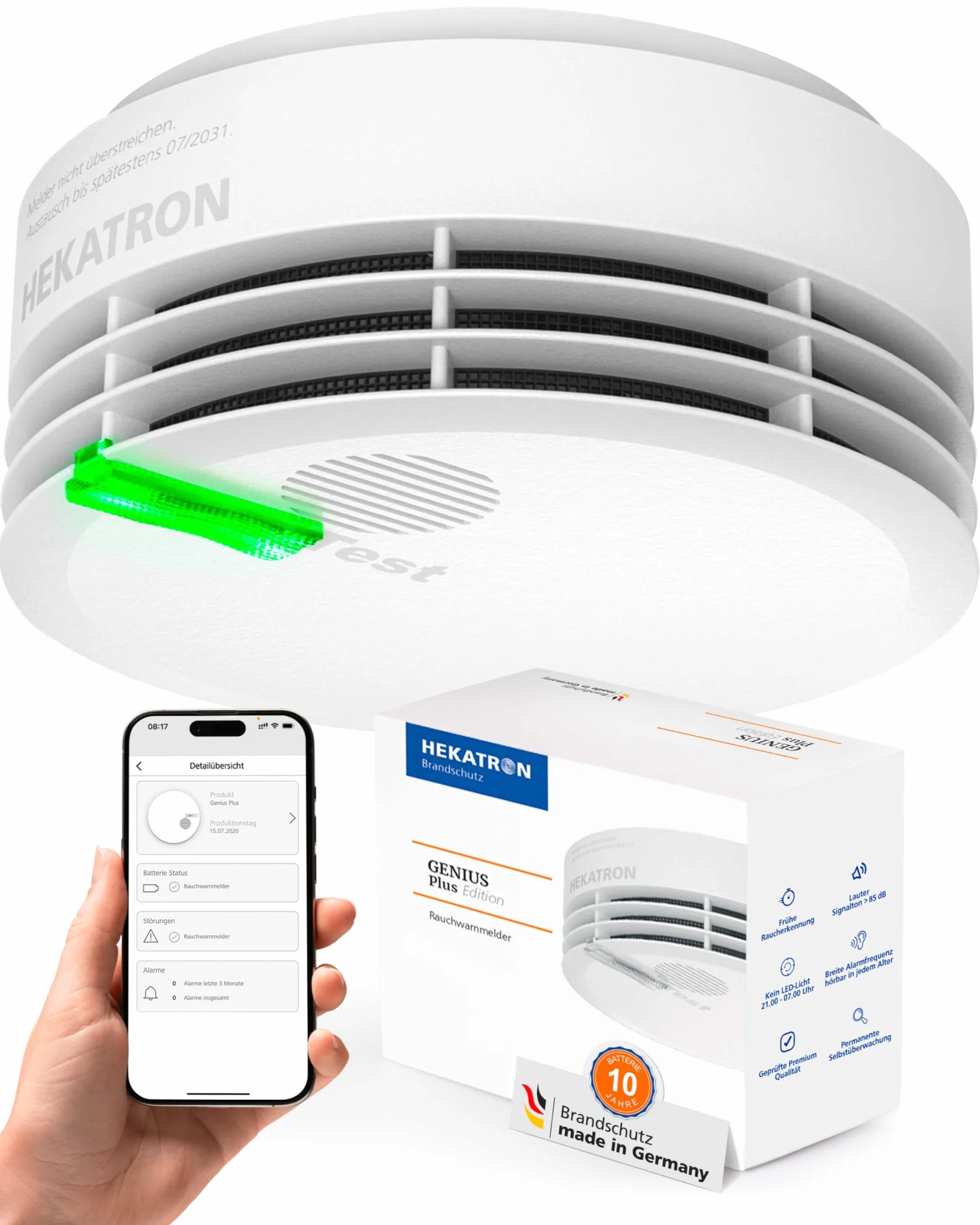 Hekatron Genius Plus Edition Rauchmelder 10 Jahre Batterie Testsieger Stiftung Warentest App-unterstützt