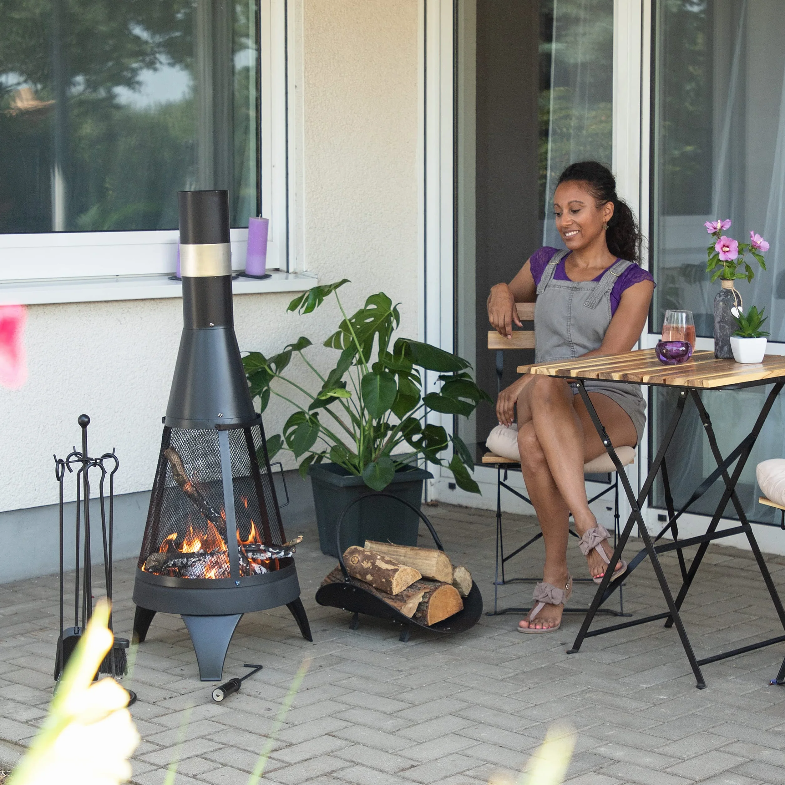 Relaxdays 5 akcesoriów kominkowych w zestawie, szufla, szczotka, szczypce, pogrzebacz, czarny