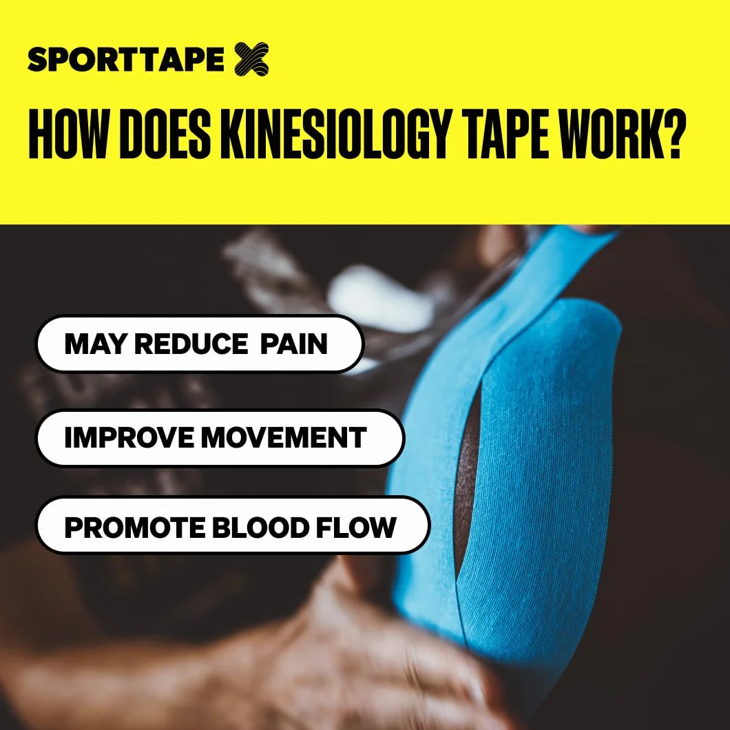 SPORTTAPE Bardzo klejąca taśma kinezjologiczna, 5 cm x 5 m – niebieska, hipoalergiczna, wodoodporna taśma sportowa, fizjoterapeutyczna taśma sportowa w przypadku urazów mięśni, wsparcie | niecięta