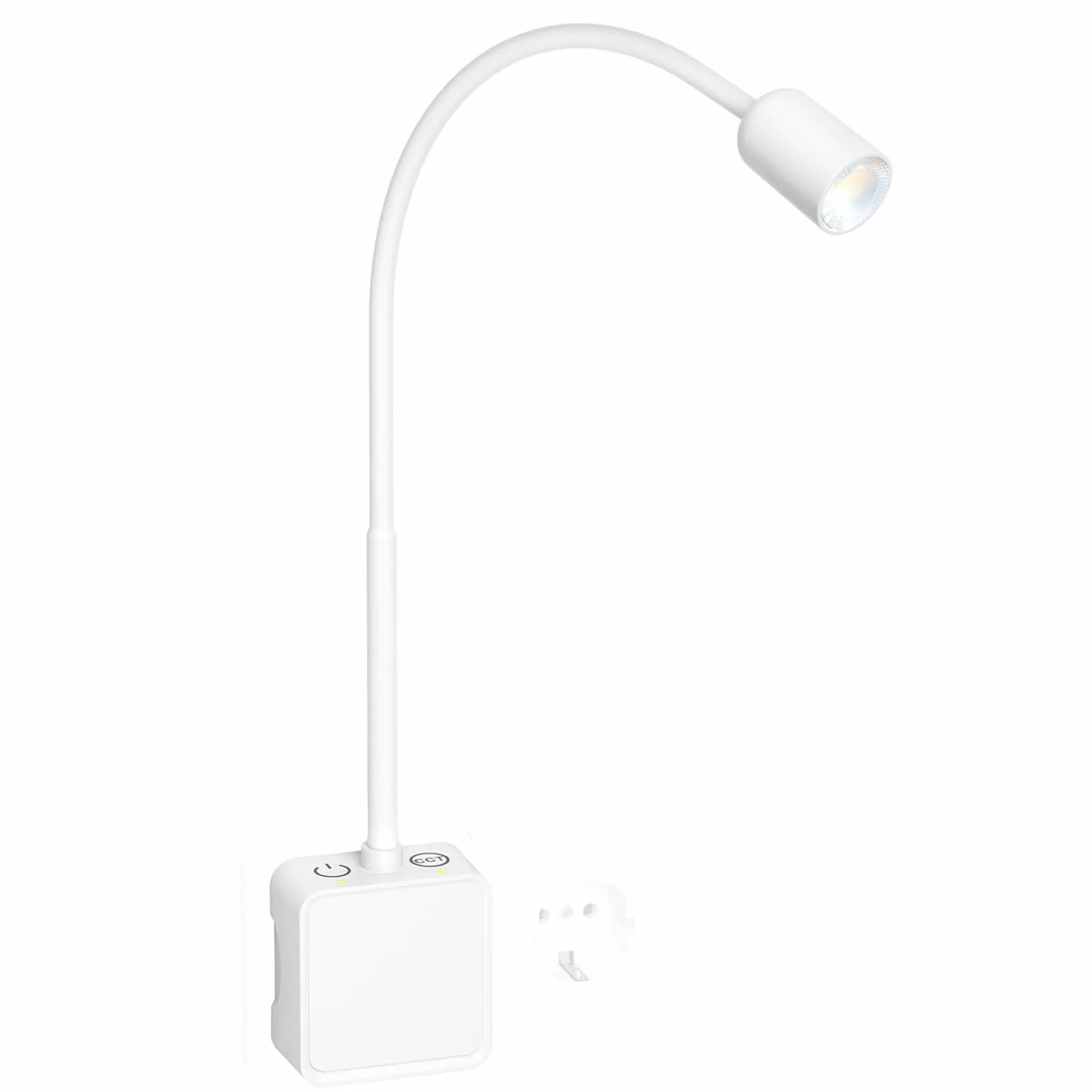Lampka Nocna do Czytania Na Ścianę LED, Biała Lampa na Wysięgniku Ścienna do Czytania LED z Wtyczką, 3 Tryby Kolorów, Oświetlenie Punktowe 50°, Dwa Przełącznik Dotykowy