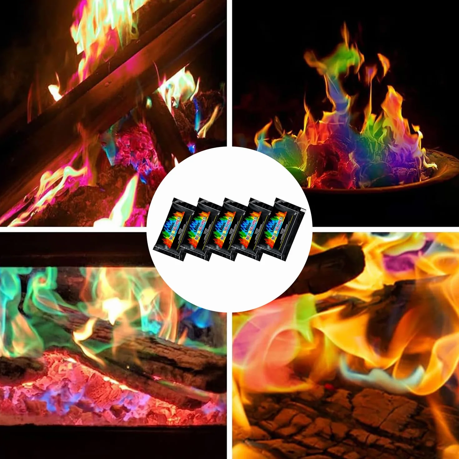 Kolorowy proszek do ognia, magiczny neonowy płomień, magiczny płomień, 10 x 10 g Magic Fire Powder, kolorowy ogień, na Boże Narodzenie magiczny proszek, kolorowy płomień do kominka w proszku do