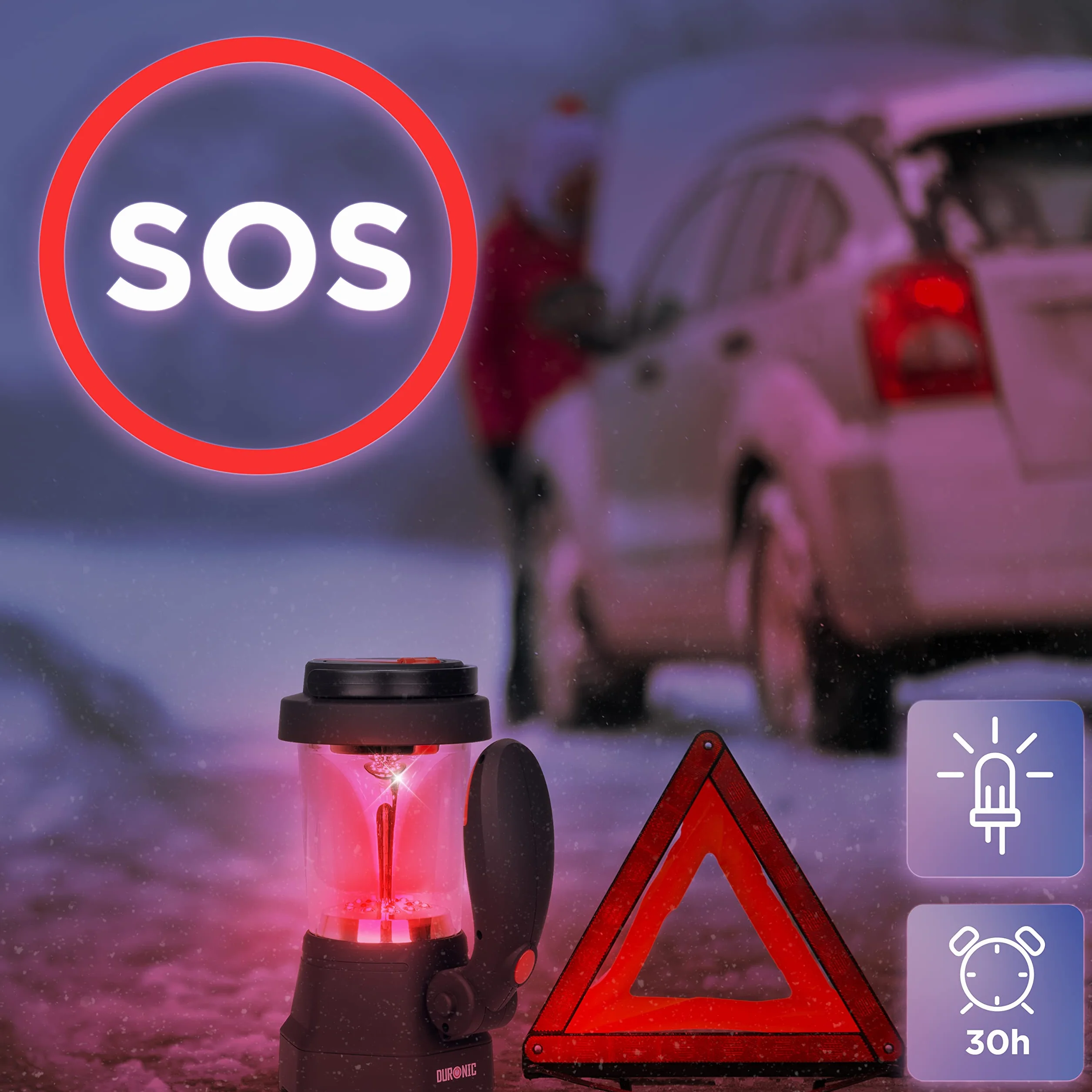 Duronic Hurricane Lampa Turystyczna Dynamo USB SOS | Latarka i Lampa na Biwak | Nie Wymaga Baterii | Ruchoma Rączka i Schowek na Kabel
