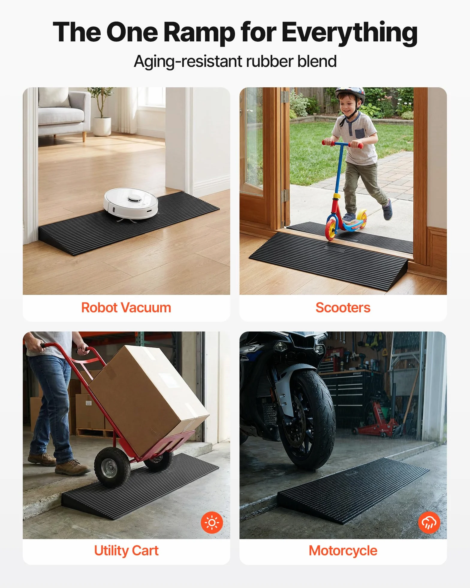 VEVOR Rampa progowa wysokość 4 cm rampa do cięcia gumy, obciążenie 15 t, rampa dostępu do wózków inwalidzkich, szerokość 90 cm, antypoślizgowa, dwustronna taśma samoprzylepna do drzwi łazienkowych