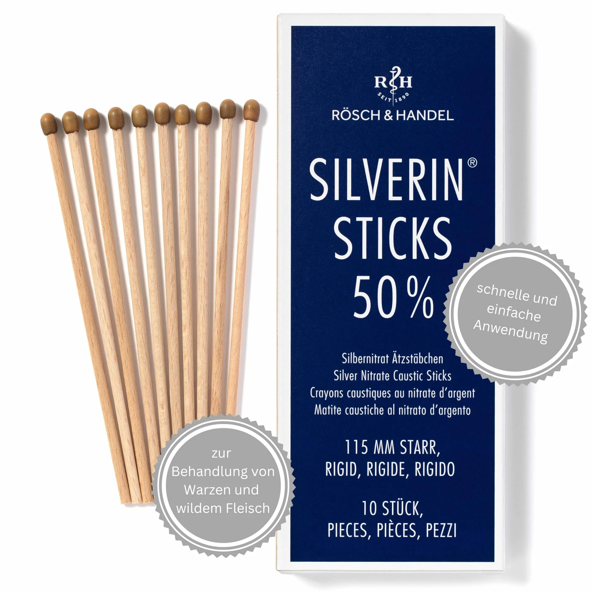SILVERIN Pisaki z azotanem srebra 50% 115 mm 10 szt. usuwanie brodawek