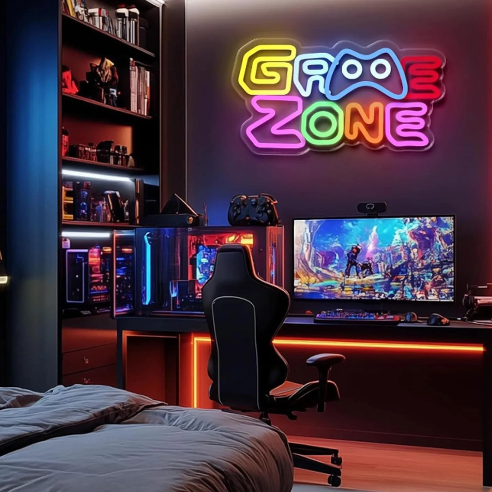 BAIFULAI Gaming Zone neonowy szyld, kolorowe neonowe światło LED do gier, USB, neonowe światło do dekoracji ściany, neonowy znak do strefy gry, dla mężczyzn, prezent dla graczy, chłopców, mężczyzn