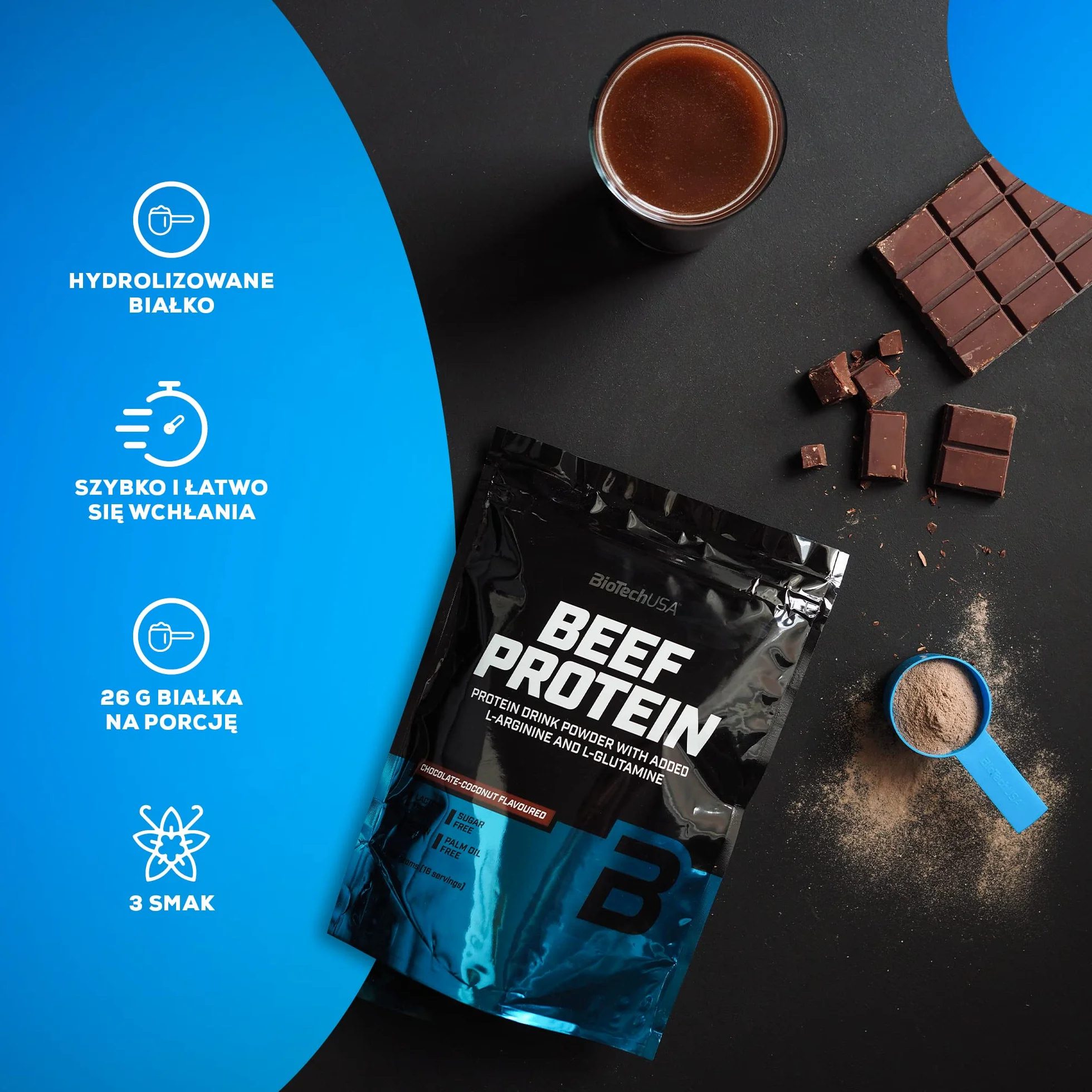 BioTechUSA Beef Protein 87% Hydrolysed Protein Peptide Formula 500 g Truskawkowy