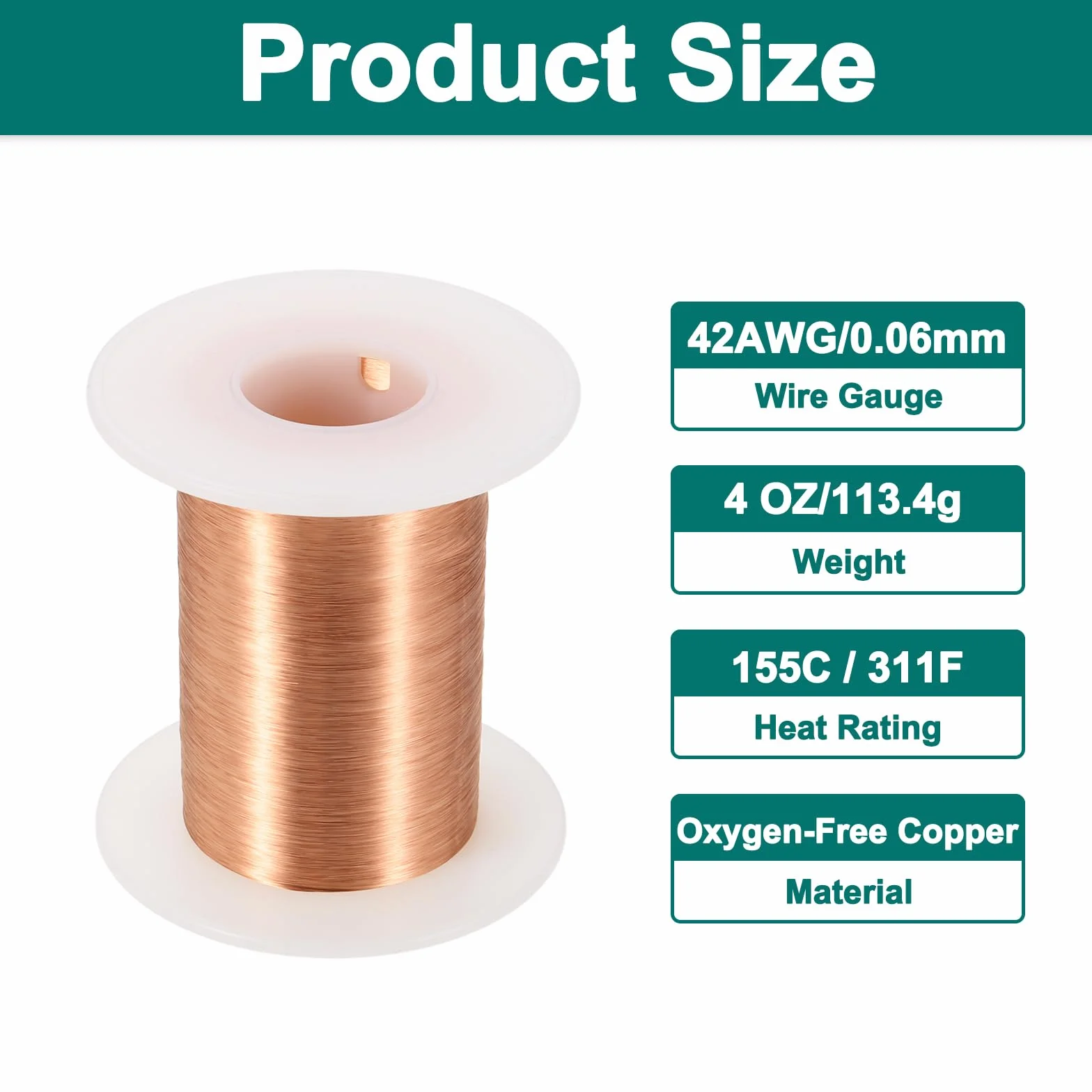 QUARKZMAN Drut Magnetyczny 42 AWG, Przewód Emaliowany Z Miedzi 42 Miarki 4 uncje Szpula Magnetyczna Dla Transformatora Silnika Elektrycznego, Klasa F 311 Fahrenheit (155 Celsjusz), Kolor Miedziowy