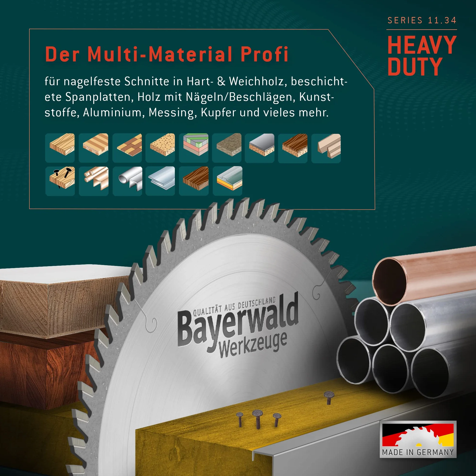 Bayerwald - HM brzeszczot do piły tarczowej - Ø 160 mm x 2,8 mm x 16 mm | trapezowy ząb płaski (42 zęby) | Otwory dodatkowe: 1/6/32 | do uniwersalnego zastosowania w ręcznych pilarkach tarczowych