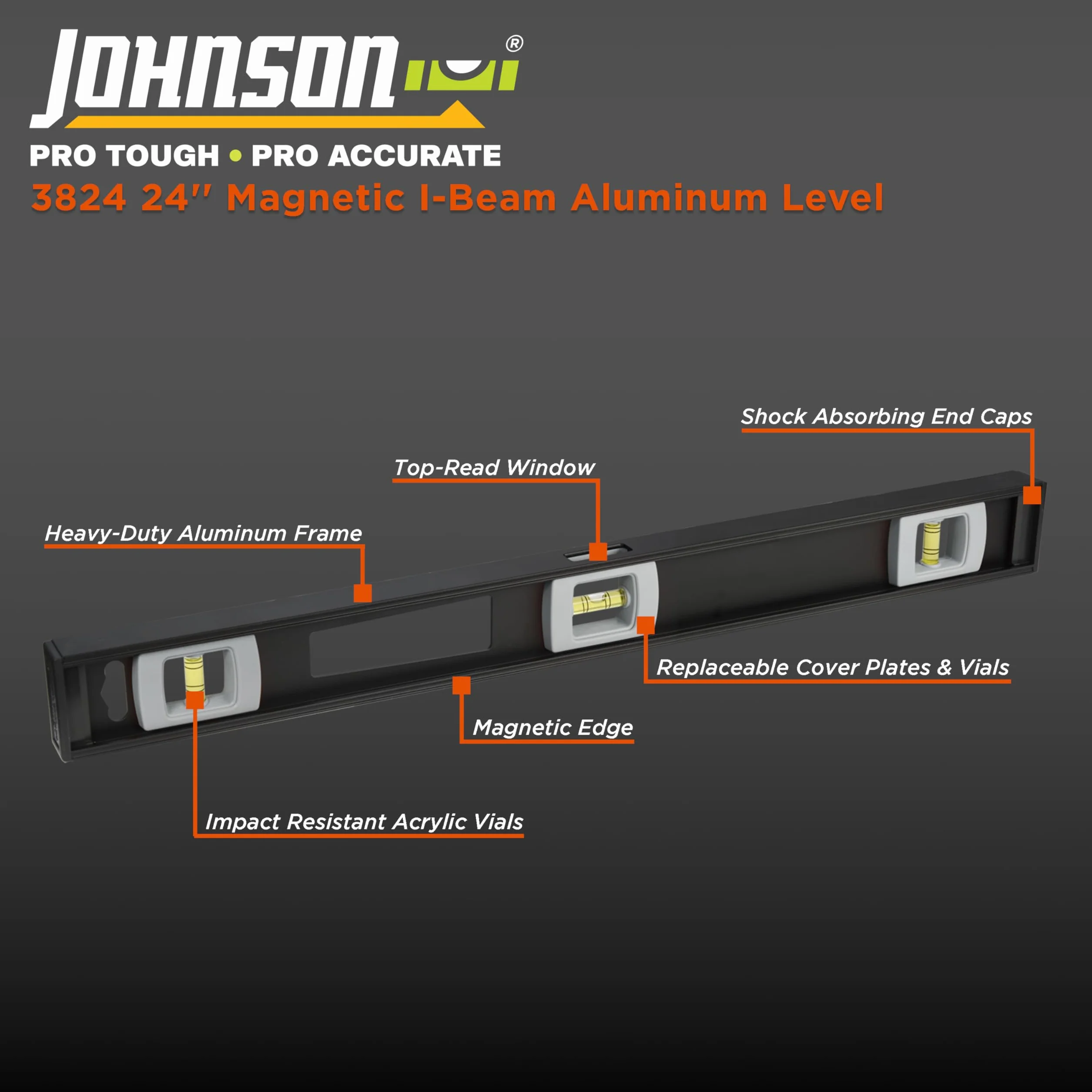 Contractor Top-Read Aluminum Level, 3 Vials, Magnetic, 24-In. -3824