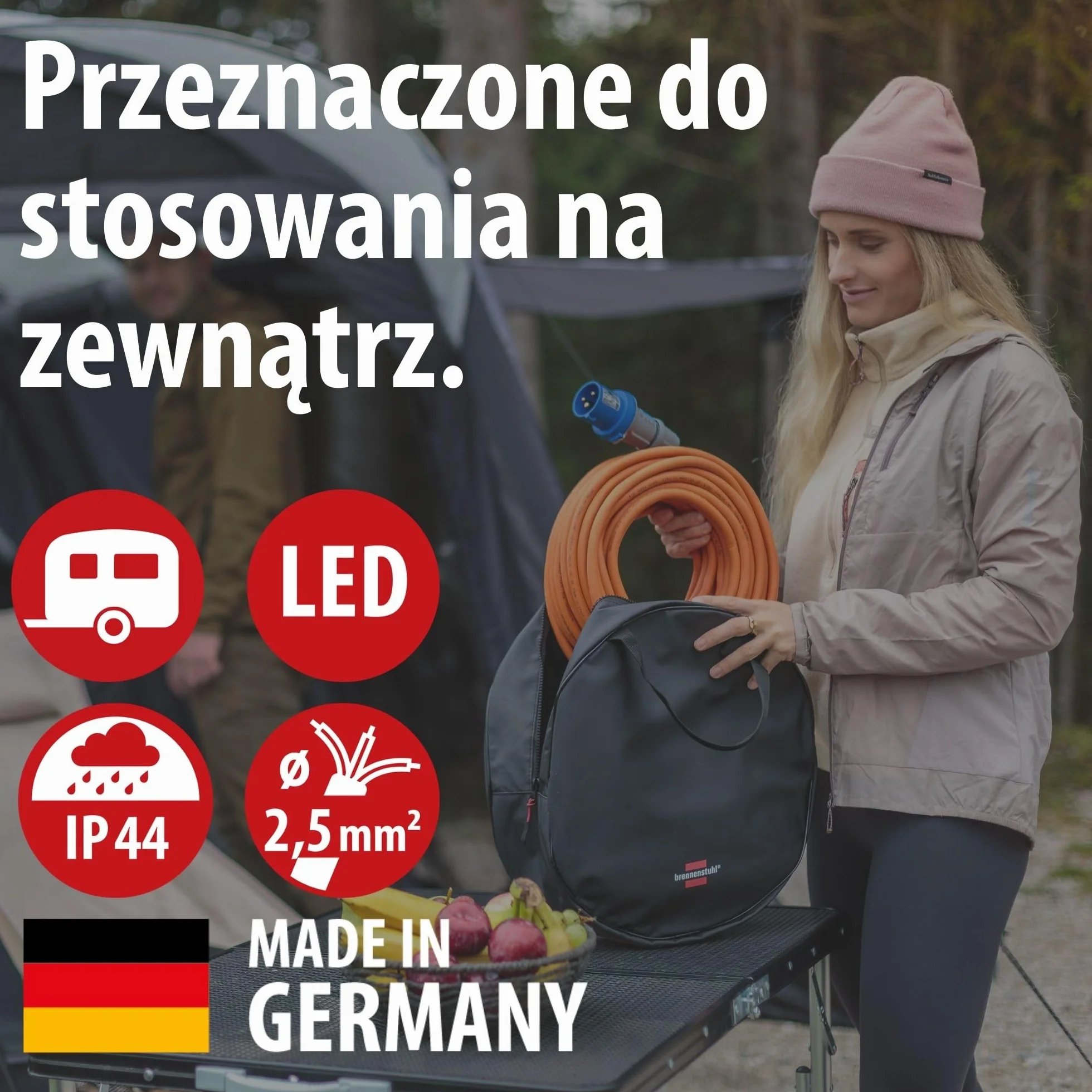 Brennenstuhl Przedłużacz kempingowy CEE 230 V, 25 m, z diodą LED wskazującą napięcie (kabel H07RN-F 3G2,5, kabel kempingowy do stałego użytku na zewnątrz, IP44, wyprodukowany w Niemczech)