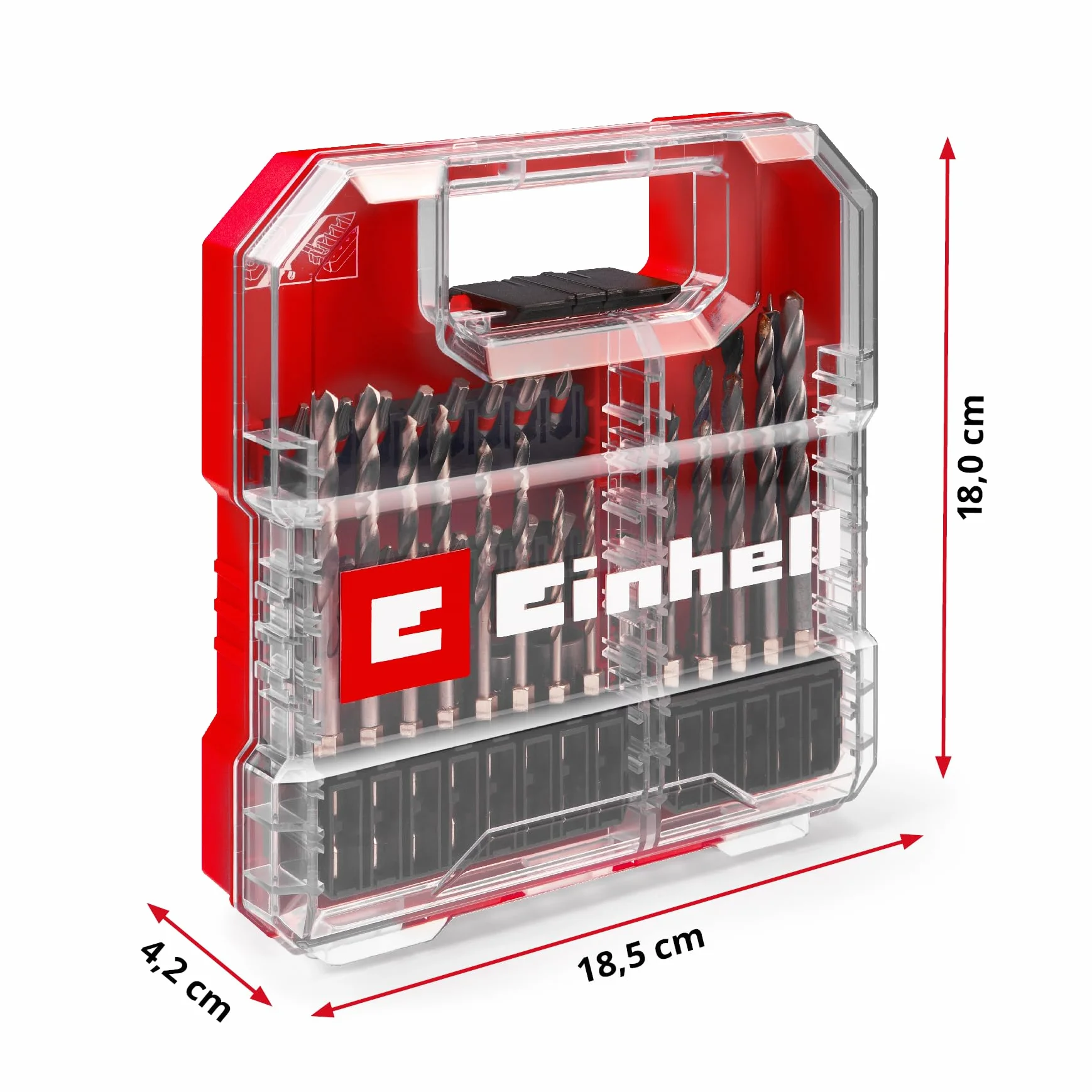 Einhell L-CASE 40-częściowy zestaw bitów i wierteł (wiertła 25 mm, uchwyt do szybkiej wymiany, klucz nasadowy, pogłębiacz do metalu, kamienia i drewna, w zestawie pudełko do przechowywania)