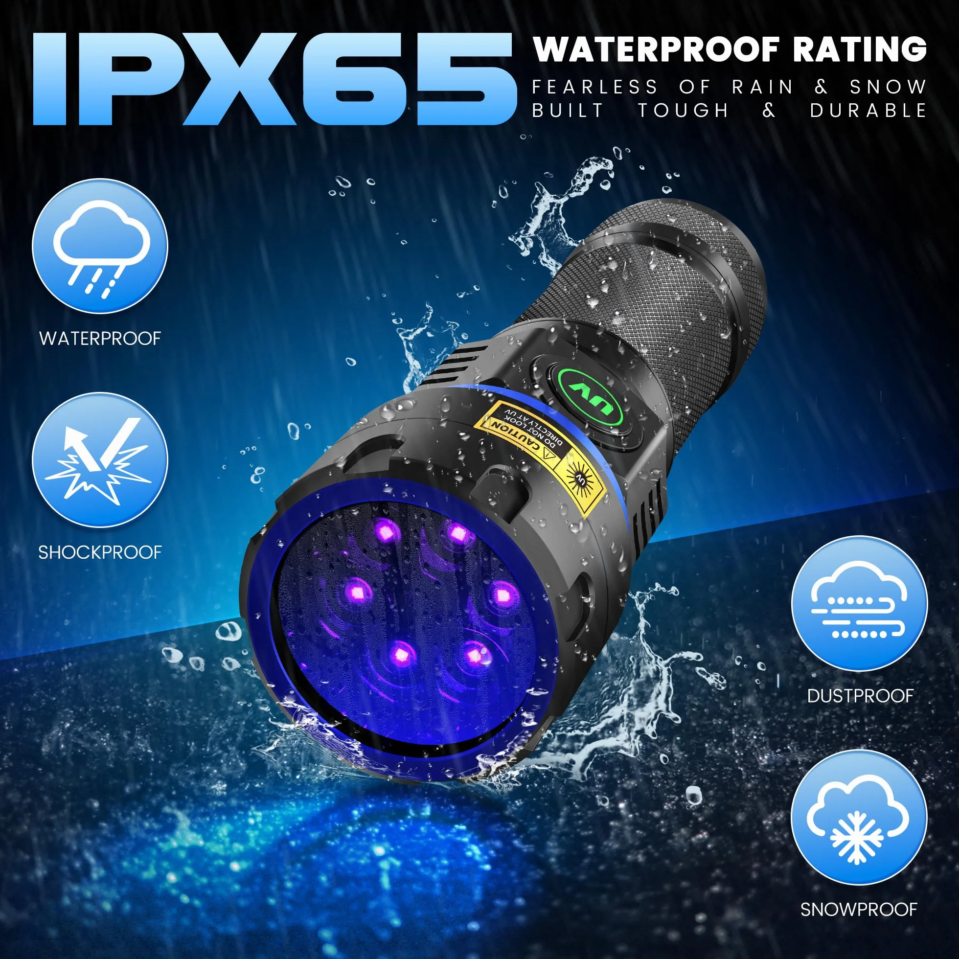 DARKBEAM Latarka UV 365nm Blacklight 6xLED Potężne 60W, Czarne światło Woodsche Lampa Akumulator USB Latarki Ultrafioletowe Detektor moczu dla kota do szkła uranowego, Minerały, Utwardzanie żywicy
