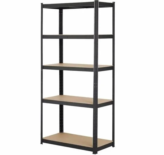 Metaliczny regał magazynowy 3 w 1, regał do piwnicy, spiżarni, garażu i komory gospodarczej, regał do dużych obciążeń - wymiary 180 x 90 x 40, z 5 półkami MDF - czarna stal