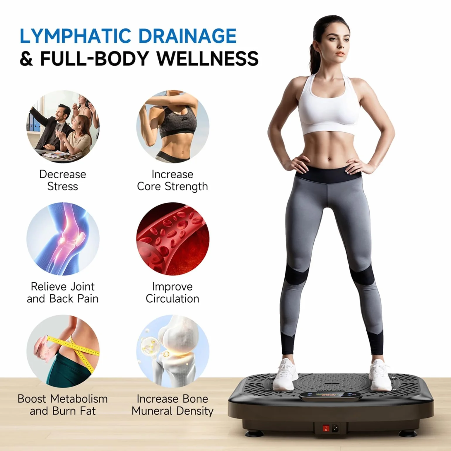 Maszyna do ćwiczeń z płytą wibracyjną, trening całego ciała, wibracyjna platforma fitness, płyta wibracyjna do drenażu limfatycznego, utraty wagi i kształtowania