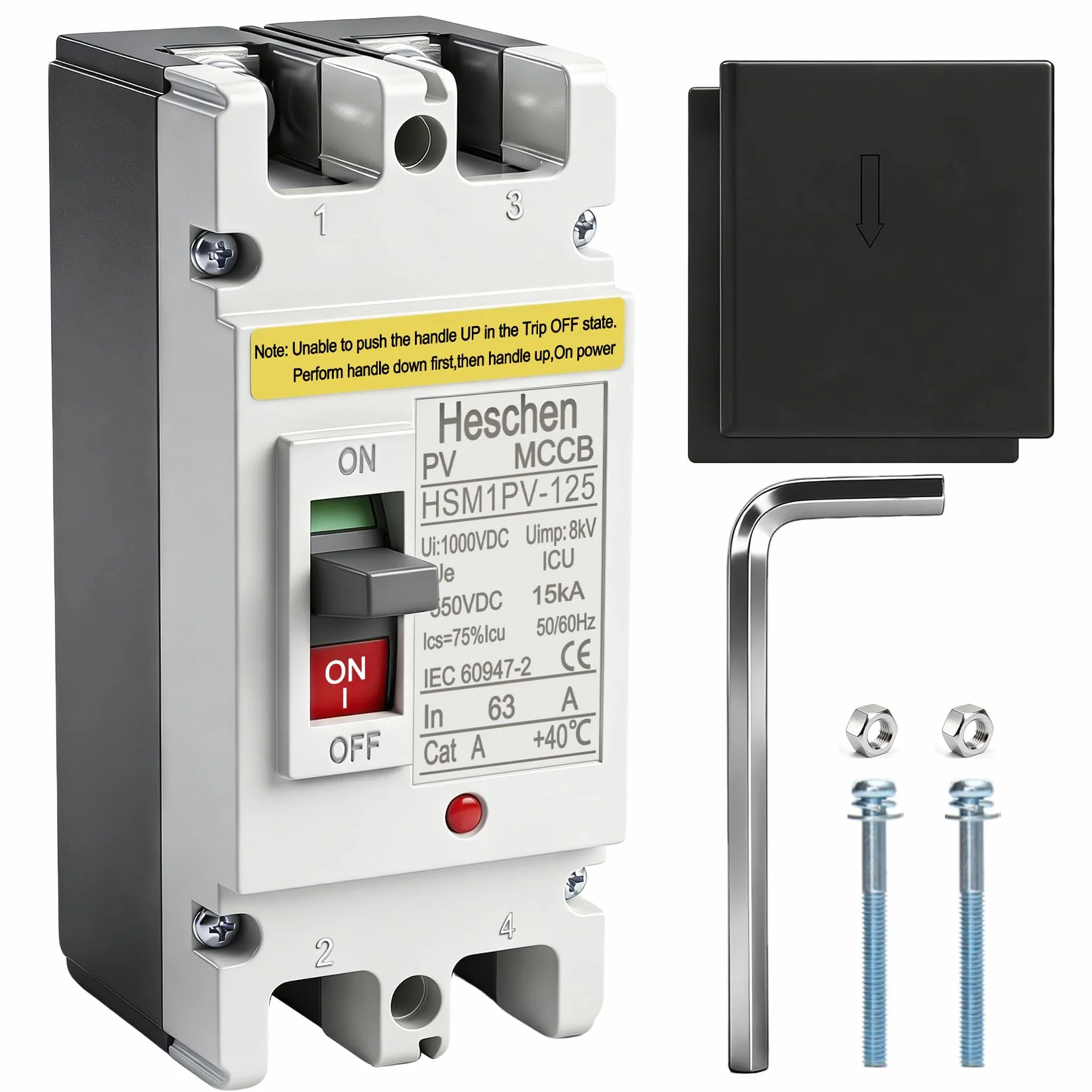 Heschen Wyłącznik DC MCCB HSM1PV-125 2-biegunowy DC550V 63A do instalacji solarnych PV