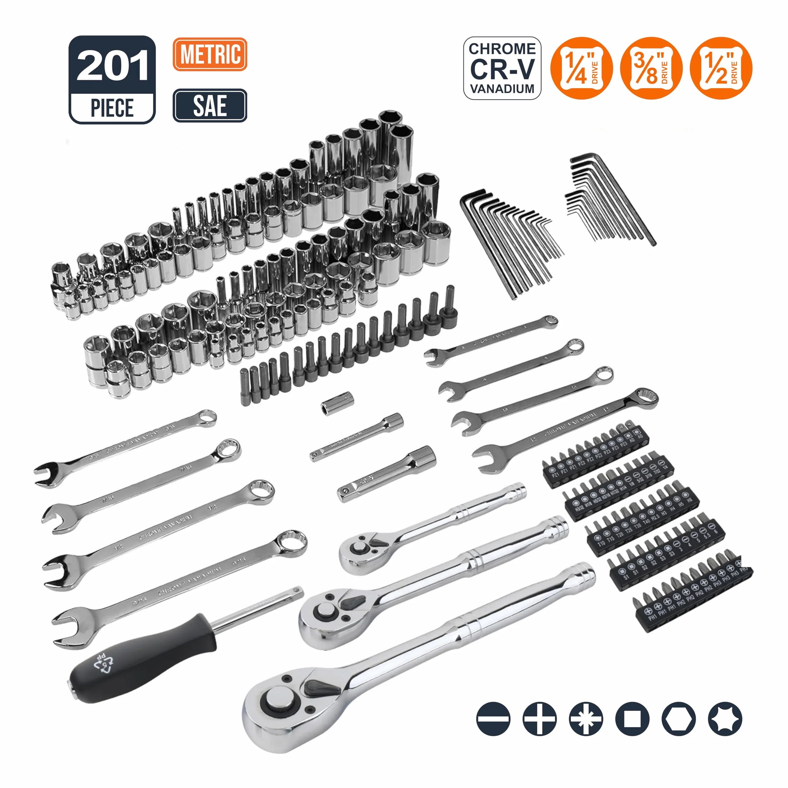 Amazon Basics Zestaw nasadek do narzędzi dla mechaników, zestaw 201-częściowy