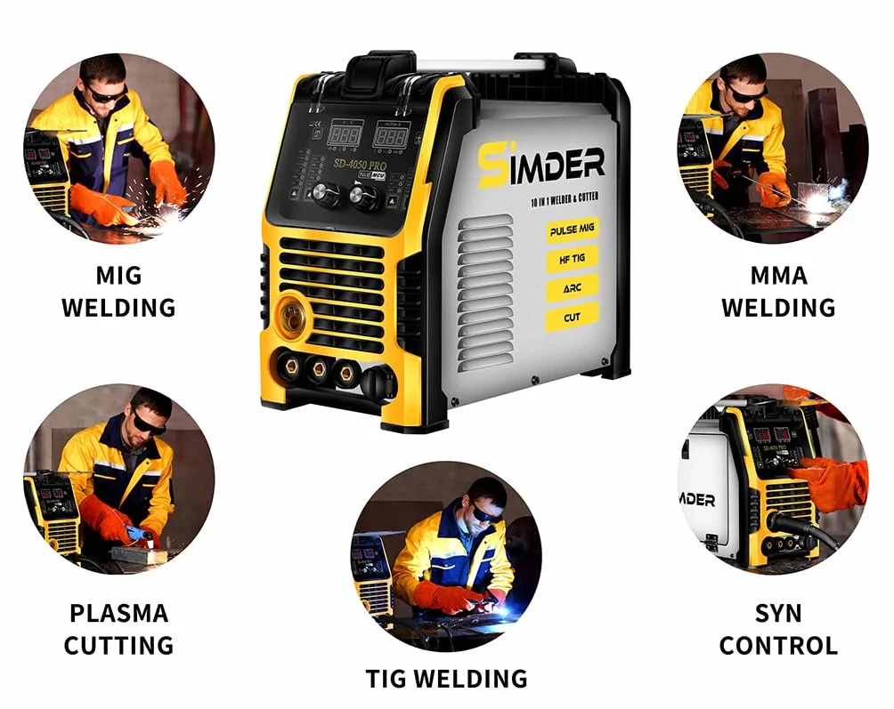 SSIMDER 200 A aluminiowa spawarka MIG/MAG/HF WIG/E-Hand/CUT 10 w 1, spawarka SD 4050PRO drut wypełniający spawarka 2T/4T/spawanie punktowe, spawarka elektrod z gorącym startem ARC Force VRD
