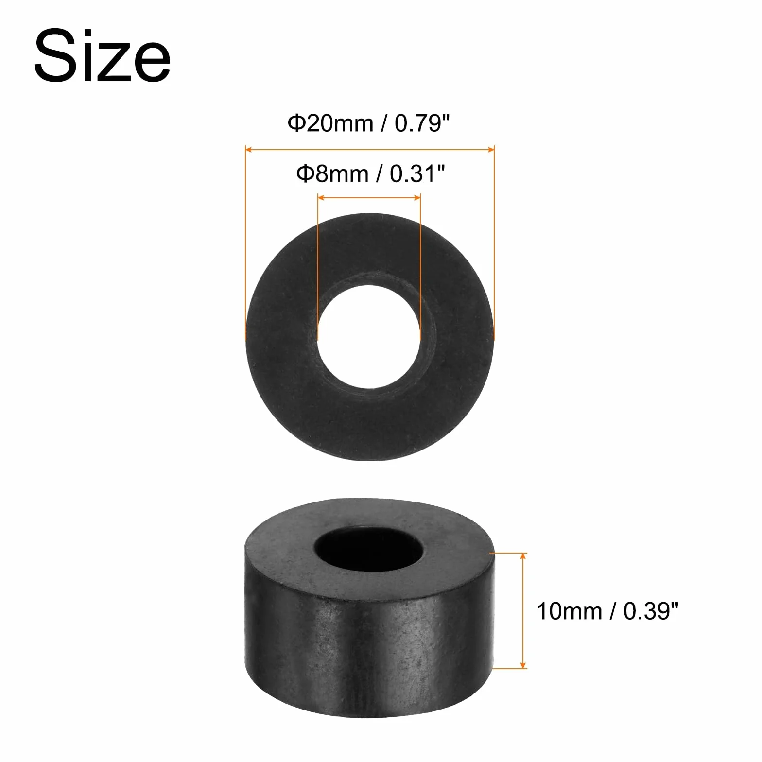 QUARKZMAN 36 szt. gumowych podkładek dystansowych 20 mm, średnica zewnętrzna 8 mm, średnica wewnętrzna 10 mm, wysokość okrągła, podkładki antywibracyjne, gumowe tulejki, grube podkładki gumowe do