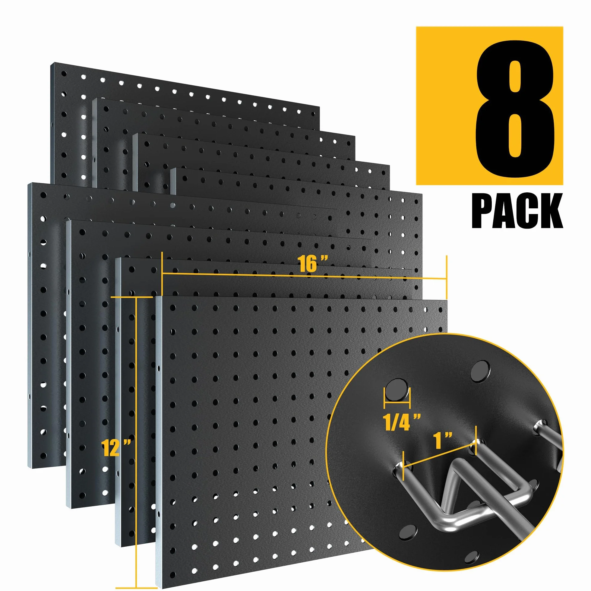 Spampur Tablica śledziowa, 8-pak metalowych paneli pegboardowych, czarny organizer ścienny, system przechowywania narzędzi do stołu warsztatowego, organizera garażu, organizacji ścian biurowych