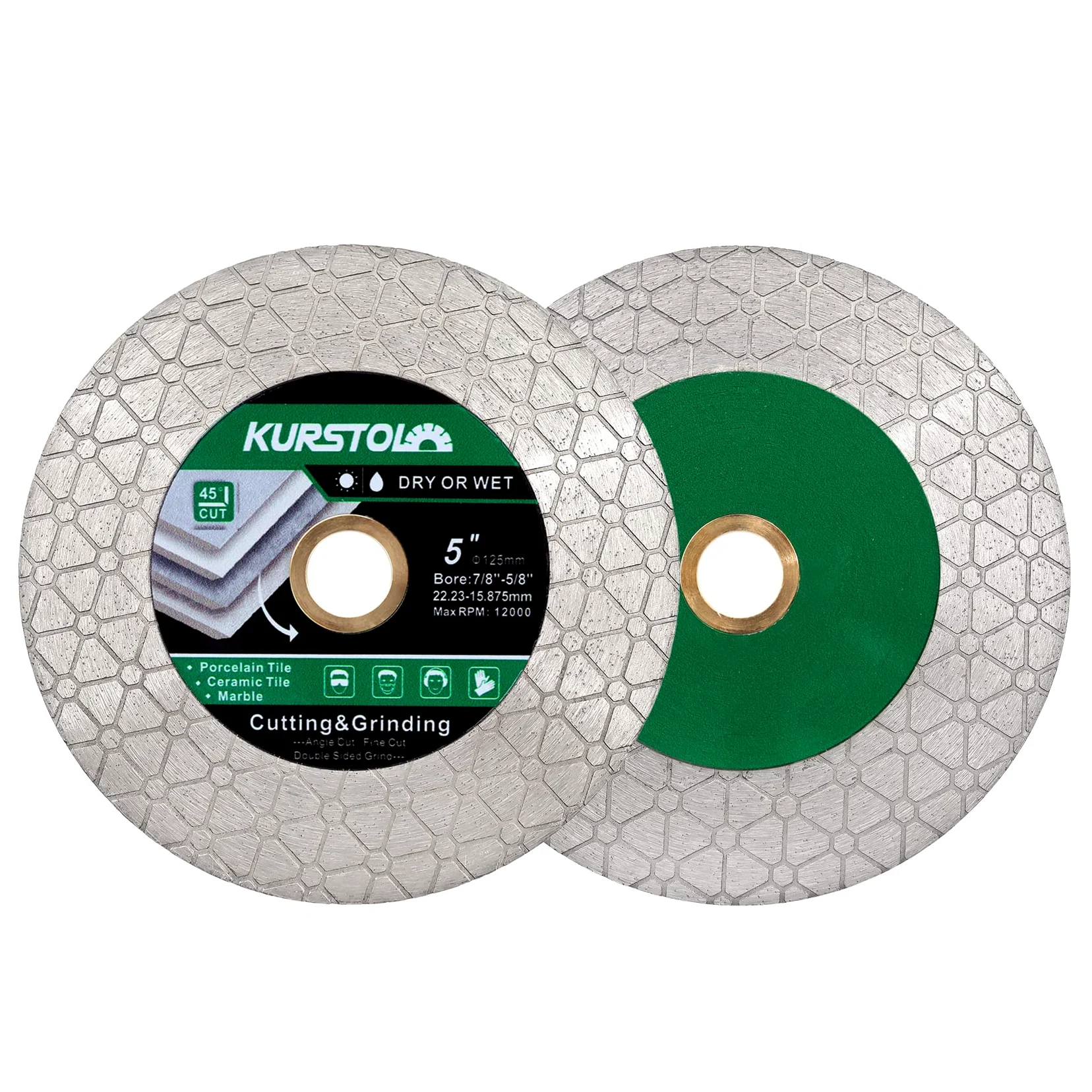 Diamentowa tarcza tnąca 125 mm - 2 sztuki podwójnej tarczy diamentowej, Angel Grinder Blade Arbor 7/8"-5/8" do cięcia i grinding ceramic Tiles, porcelana, granitu, marmuru