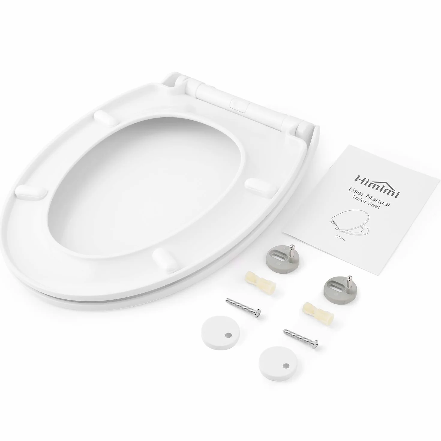Himimi Pokrywa WC amortyzowana uniwersalny zamek szybki zwalnianie plastik antybakteryjny biały U-kształtna 45.2x39.29x6.2 cm