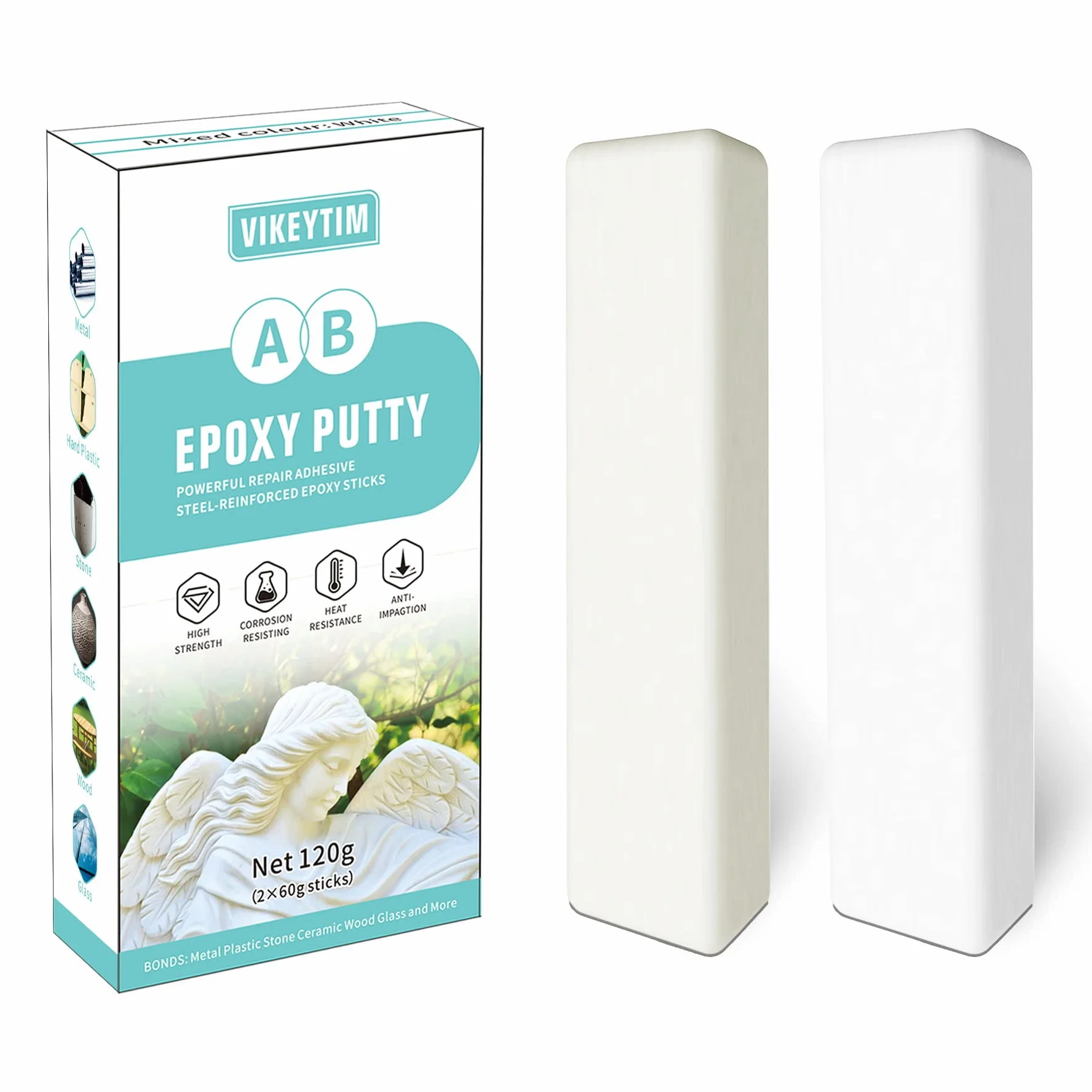 2-składnikowy klej do tworzywa sztucznego 120g, epoksydowa plastelina do klejenia i naprawy tworzyw sztucznych, ceramiki, akrylu, metalu, kamienia, drewna, szkła, odpornego na wysokie (biały)