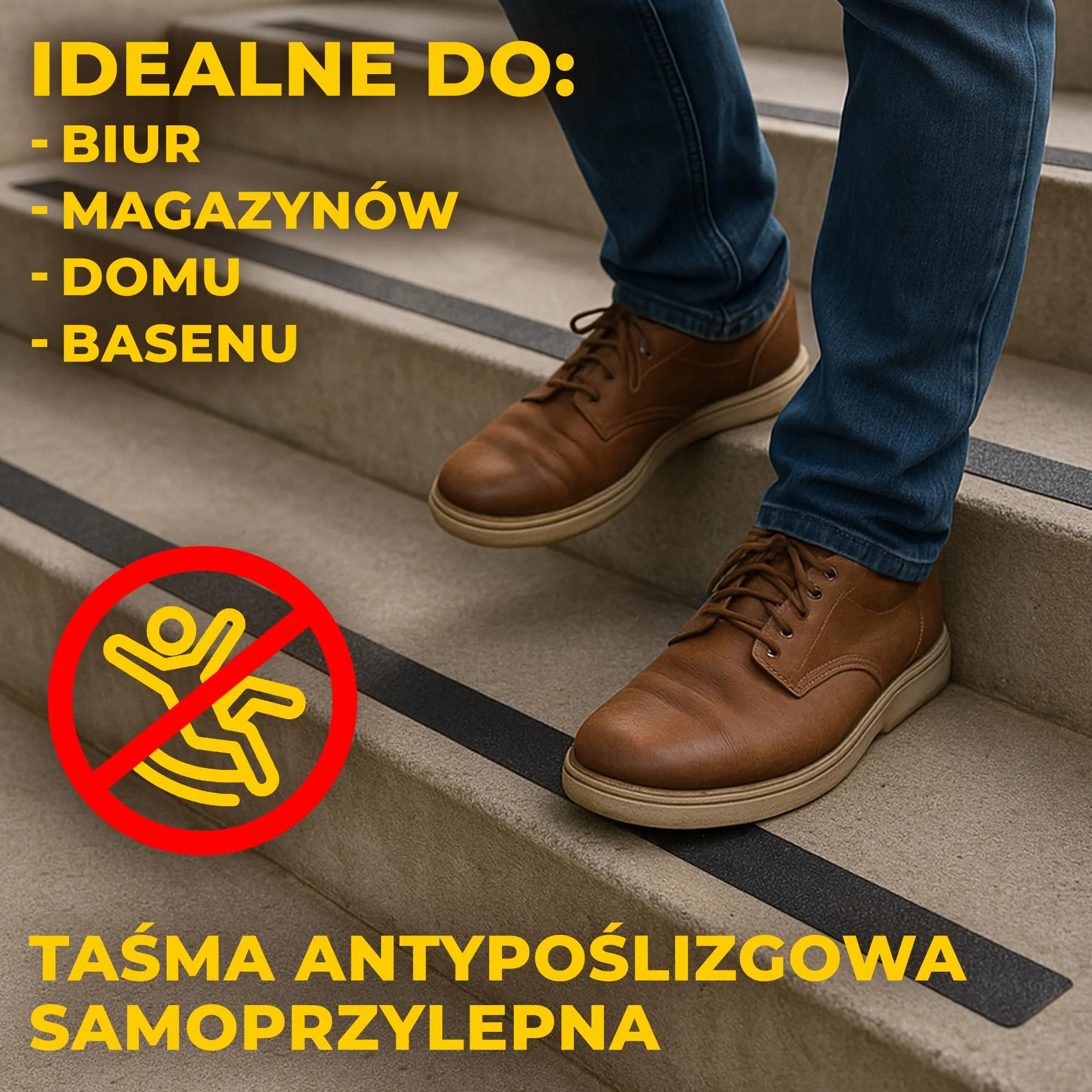 Taśma antypoślizgowa [18 m × 2,5 cm] | Czarna | Samoprzylepna taśma zabezpieczająca schody i podłogi | Do wnętrz i na zewnątrz | Paski antypoślizgowe na stopnie