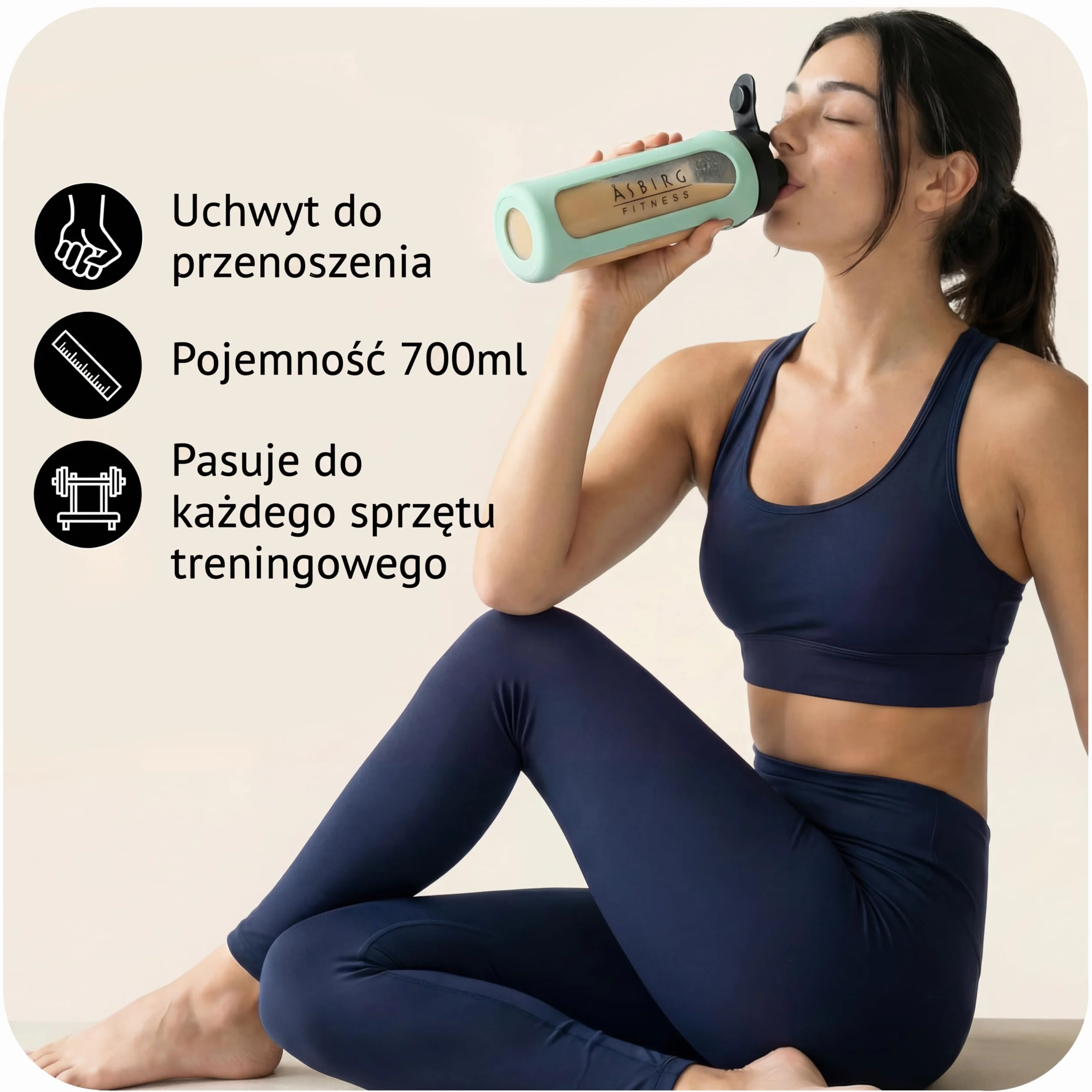 Szklany shaker do białka 700 ml butelka sportowa z silikonową osłonką szczelna pokrywka kulka miksująca stal nierdzewna Pastelowa Zieleń