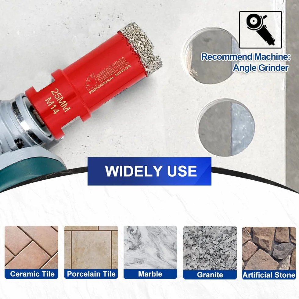 SHDIATOOL Bity rdzeniowe do suchego diamentu 4 szt. / zestaw średnica 6/10/20/35 mm lutowane próżniowo otwornica M14 gwint do płytek porcelanowego granitu marmuru