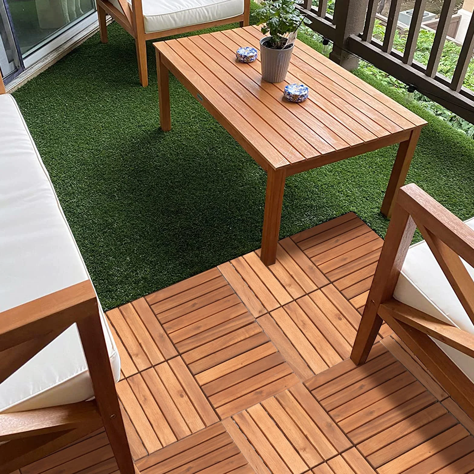 Zestaw 11 płytek drewnianych, 1 m², nadaje się jako płytki tarasowe i płytki balkonowe, z drewna akacjowego, 30 x 30 cm, do ogrodu, na taras, balkon