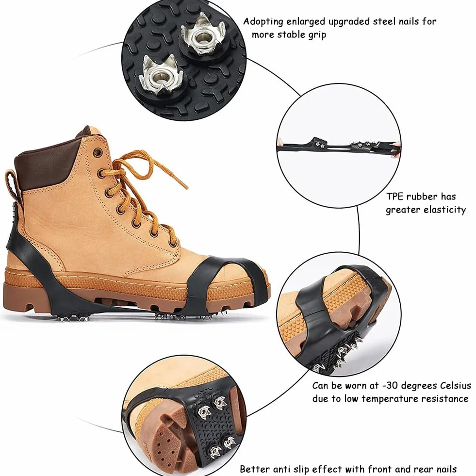 Raki Ice Cleats Ice Snow Grips do butów i butów, 2 szt., trakcja lodowa, buty z 10 stalowymi ćwiekami, antypoślizgowe, do wędrówek na świeżym powietrzu, spacerów