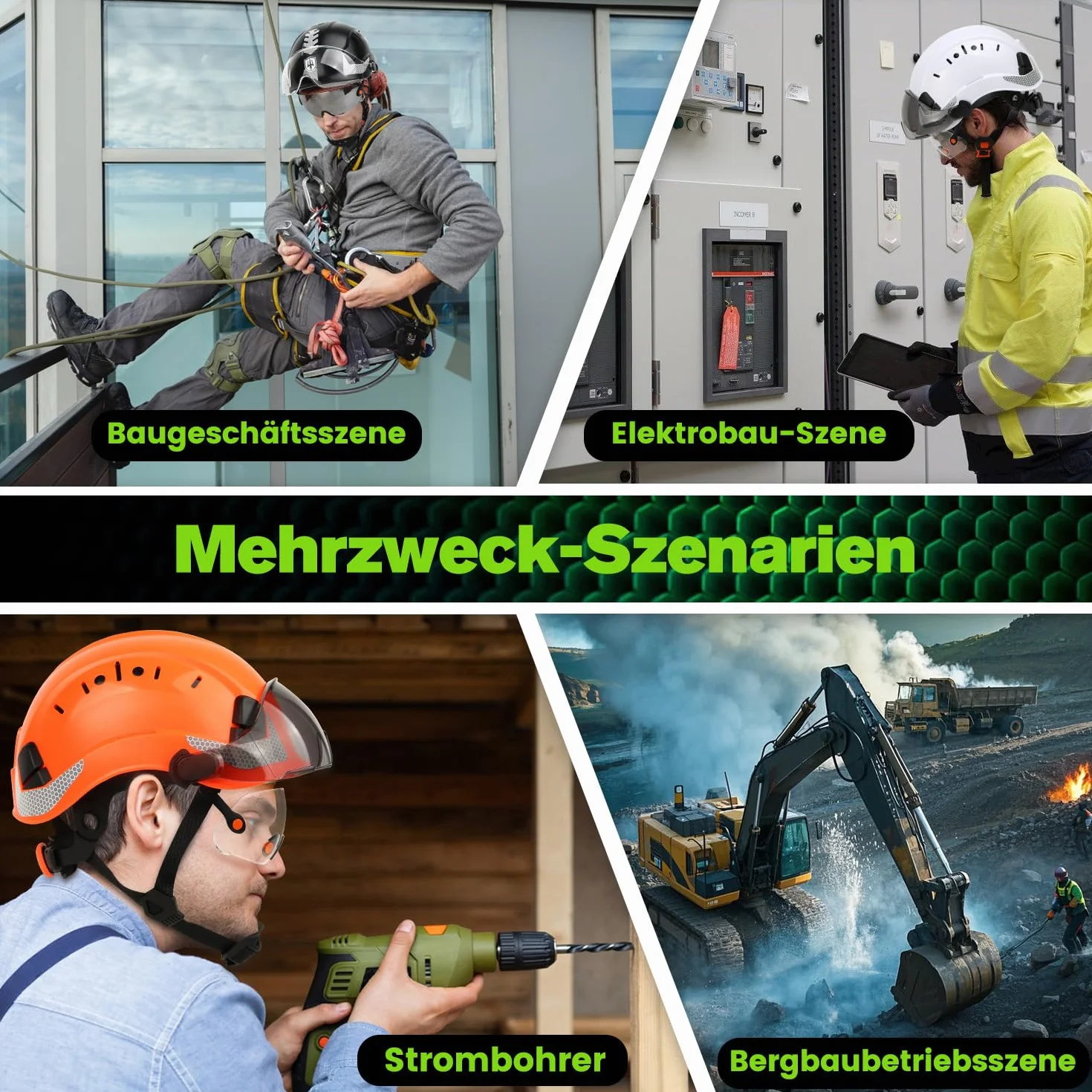 GREEN DEVIL kask ochronny EN397 EN166 z podwójnym wizjerem wentylowany