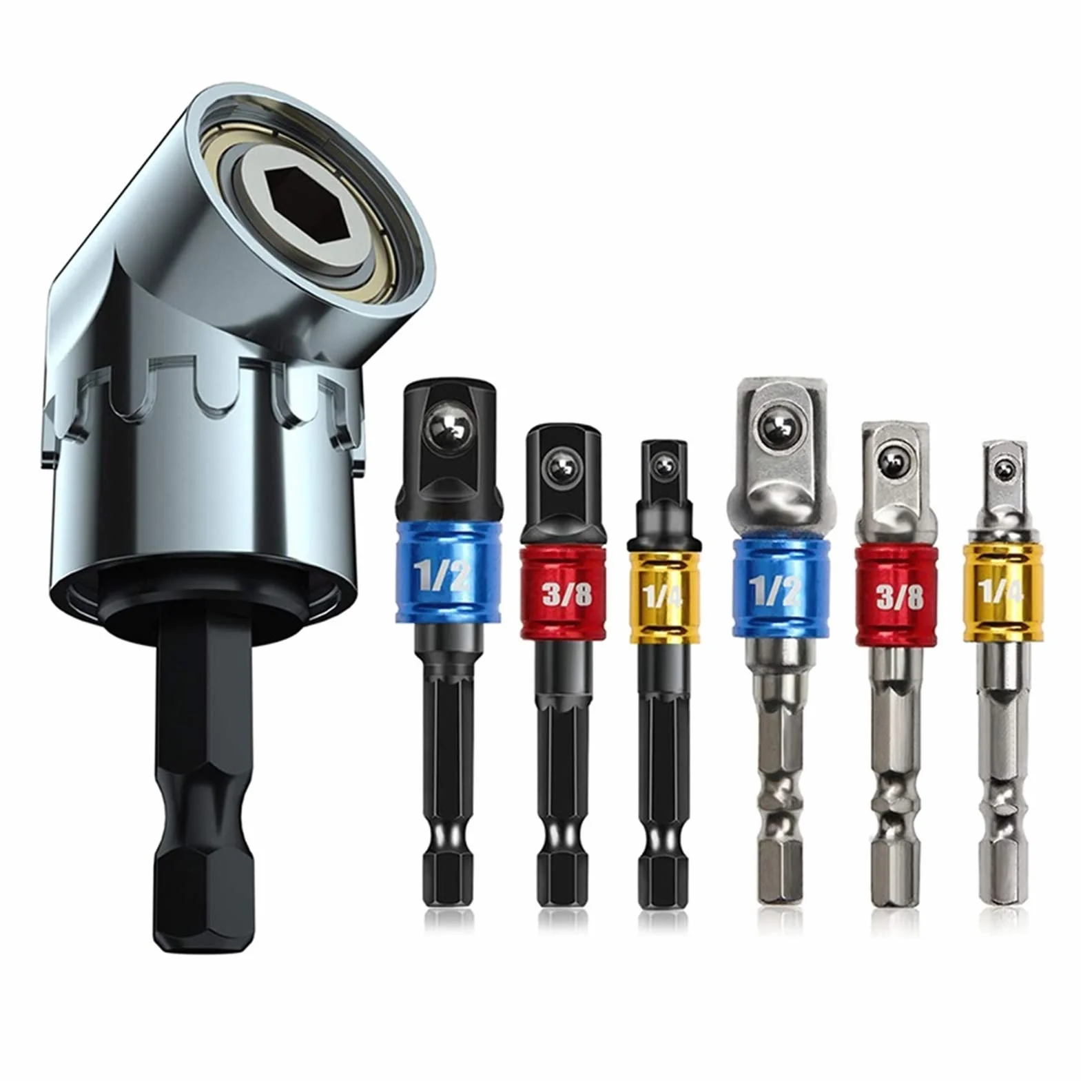 Adapter z gniazdem sześciokątnym, adapter gniazda wiertarskiego, wkrętarka udarowa z sześciokątnymi na kwadratowe bity zestaw przedłużający (7 szt.)
