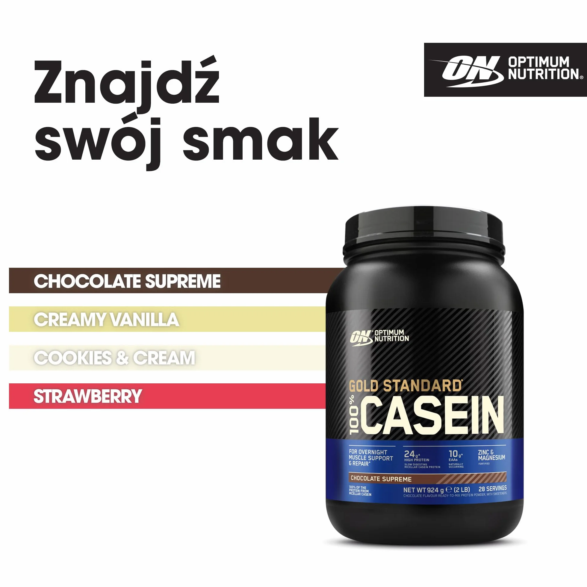 Optimum Nutrition Gold Standard 100% Casein Wolno przyswajalna odżywka na noc Chocolate Supreme 28 porcji 924 g