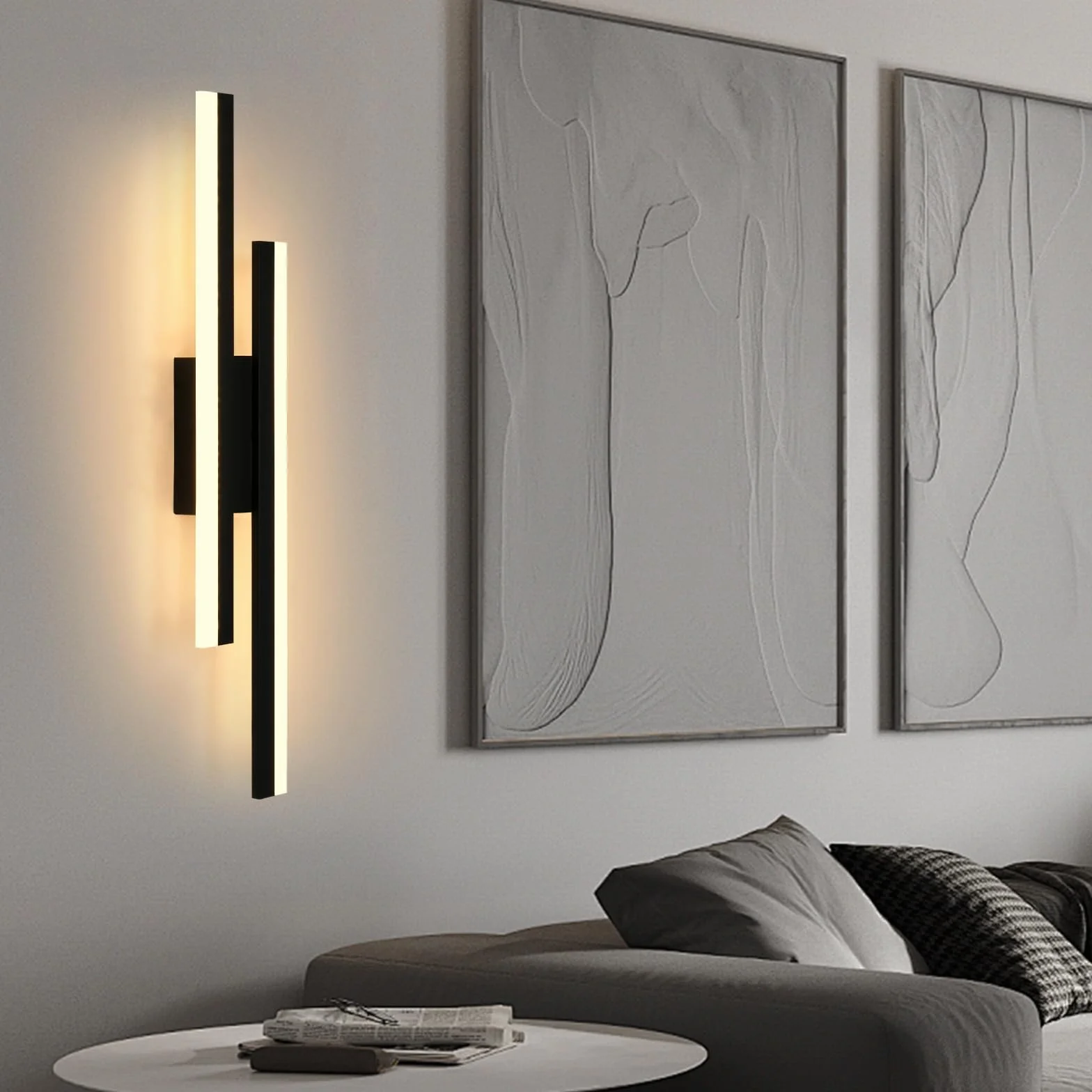 Riserva Wewnętrzna lampa ścienna LED, 16W nowoczesna lampa ścienna 3000K ciepłe światło, akrylowa wewnętrzna lampa ścienna do sypialni, salonu, przedpokoju, klatki schodowej, czarna