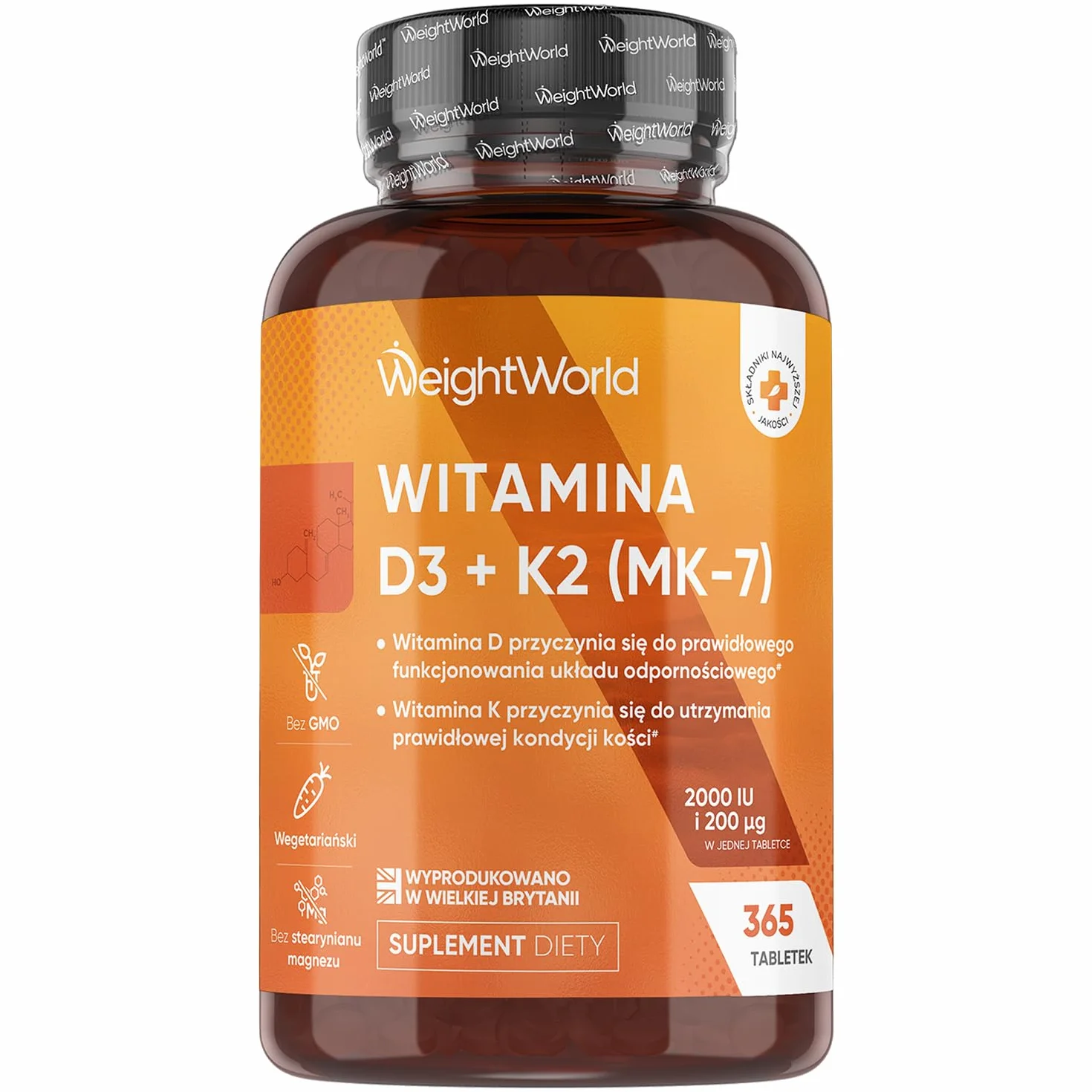 Witamina D3 i K2 2000 IU + 200 µg – 365 wegetariańskich tabletek witaminy D i MK7, produkt bez GMO – Witamina D przyczynia się do utrzymania prawidłowego stanu kości (EFSA)