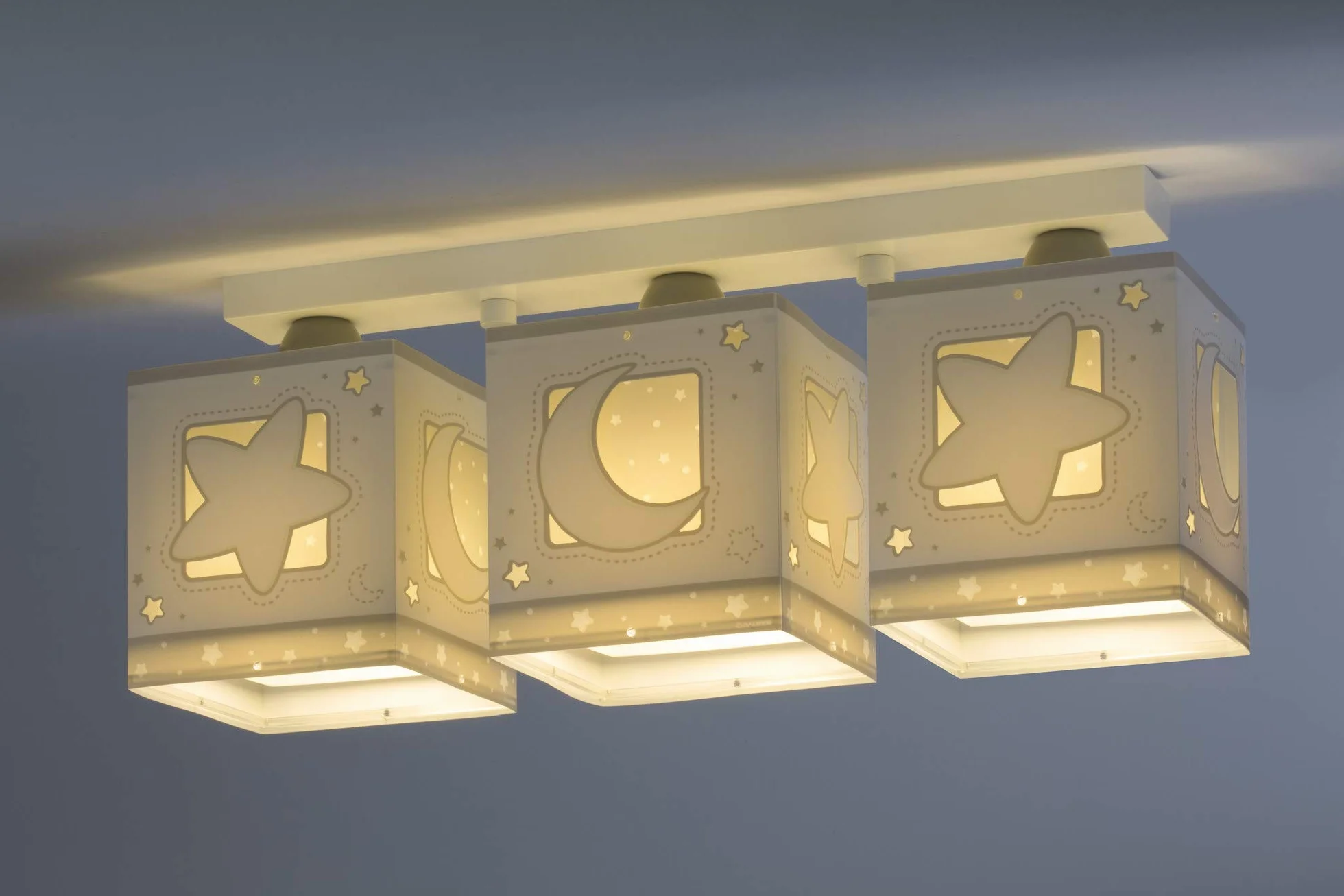 Lampa sufitowa Dalber dla dzieci 3 światła Księżyc i gwiazdy Szara