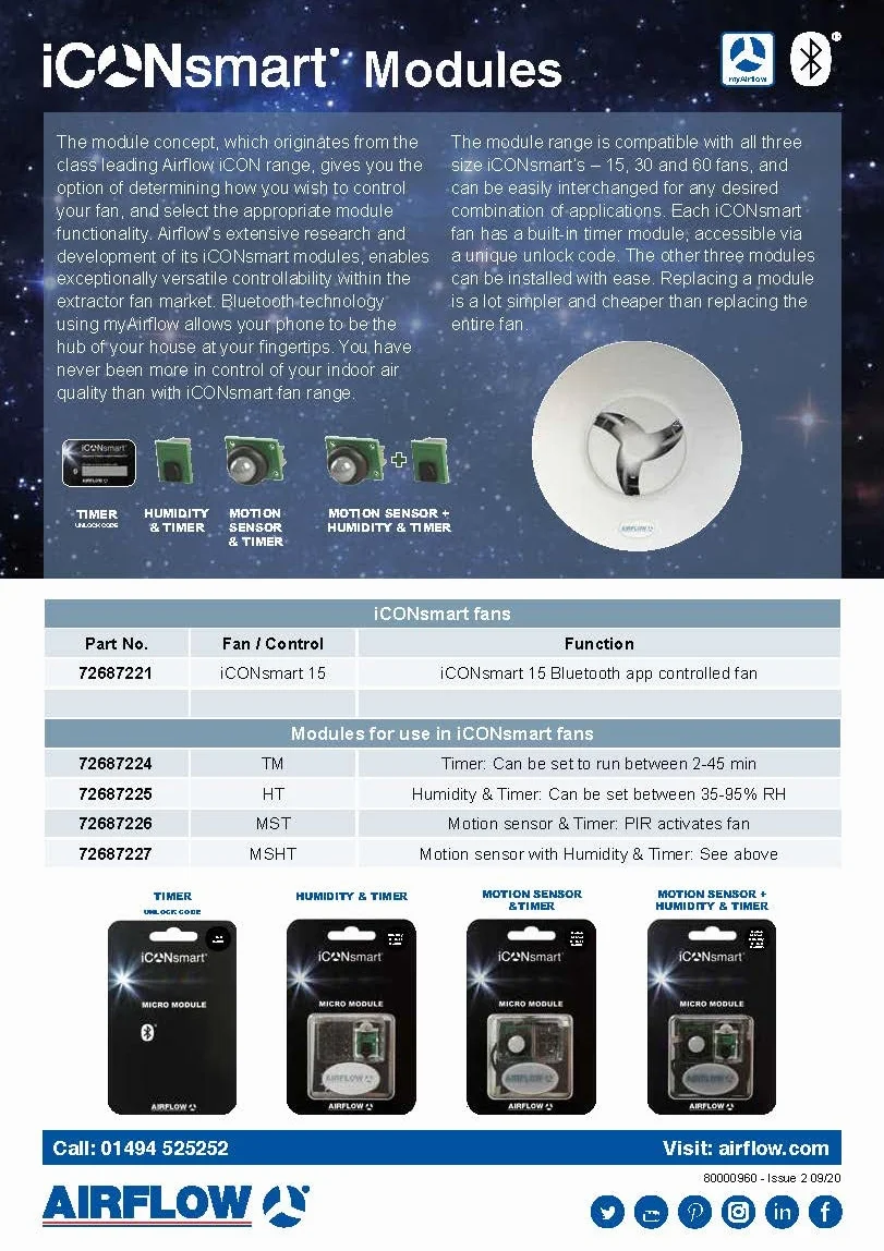 Airflow iCONsmart HT & MST wtyczka timera wilgotności i czujnik ruchu, mikromoduły do wentylatora iCONsmart
