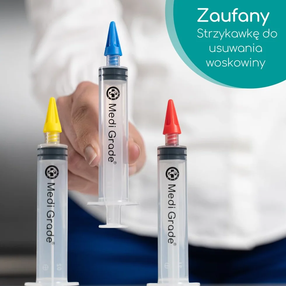 Zestaw ze Strzykawką do Płukania Uszu – 3 x Miękkie Końcówki Quad-Stream do Usuwania Woskowiny od Medi Grade – Wielokrotnego Użytku – Naturalna Metoda Czyszczenia Uszu do Użytku Domowego
