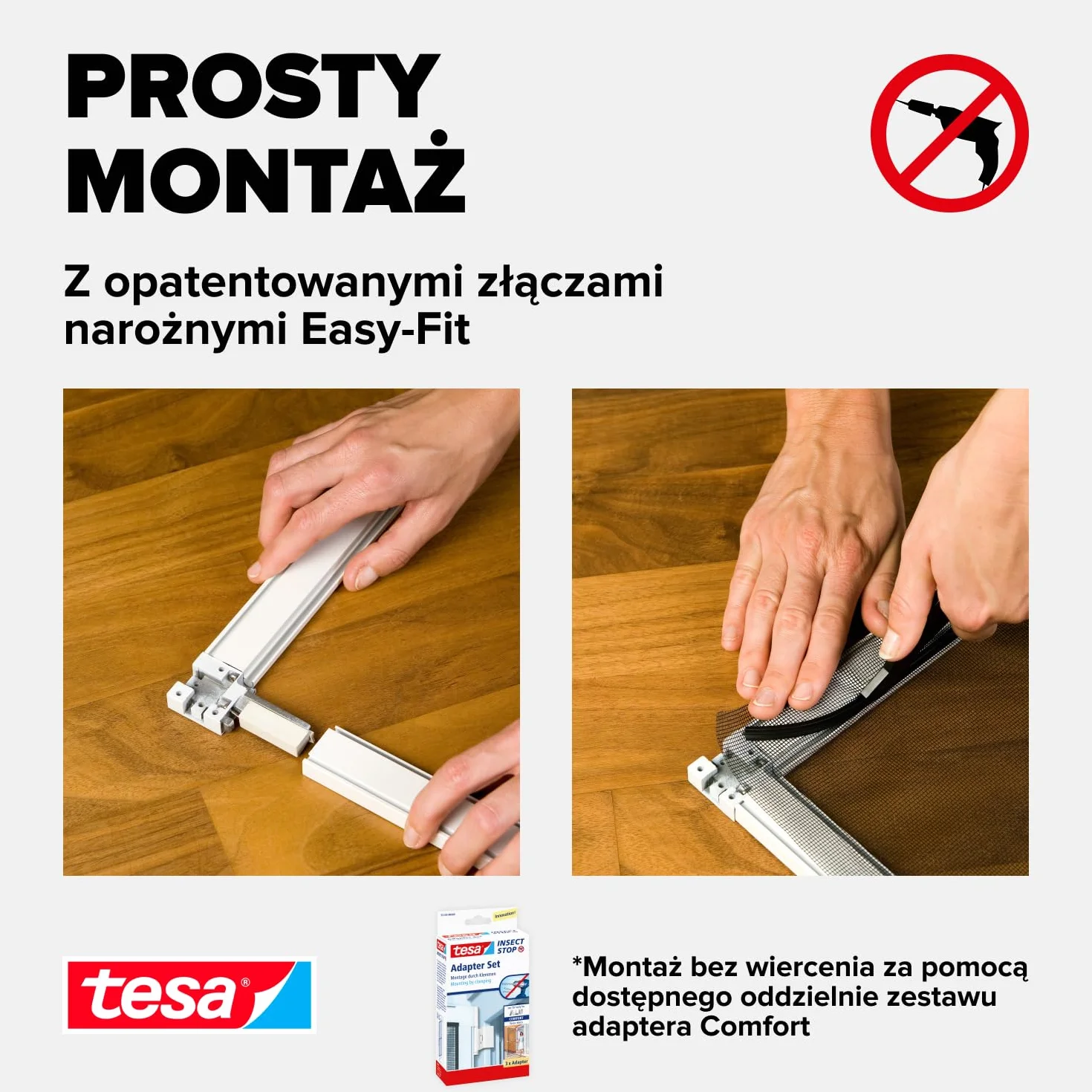 tesa INSECT STOP Aluminium For Doors Frame Fly Screen XL - siatka z ramą aluminiową, czysty widok, biały - 120 x 240 cm