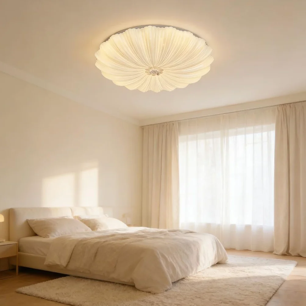 Lampa Sufitowa Z Teksturą Muszli Lampa Artystyczna Oświetlenie LED 3-kolorowe Ściemnialne Styl Kremowy Miękkie Światło Chroniące Oczy Idealne Dla Sypialni Salonu Korytarza Kuchni