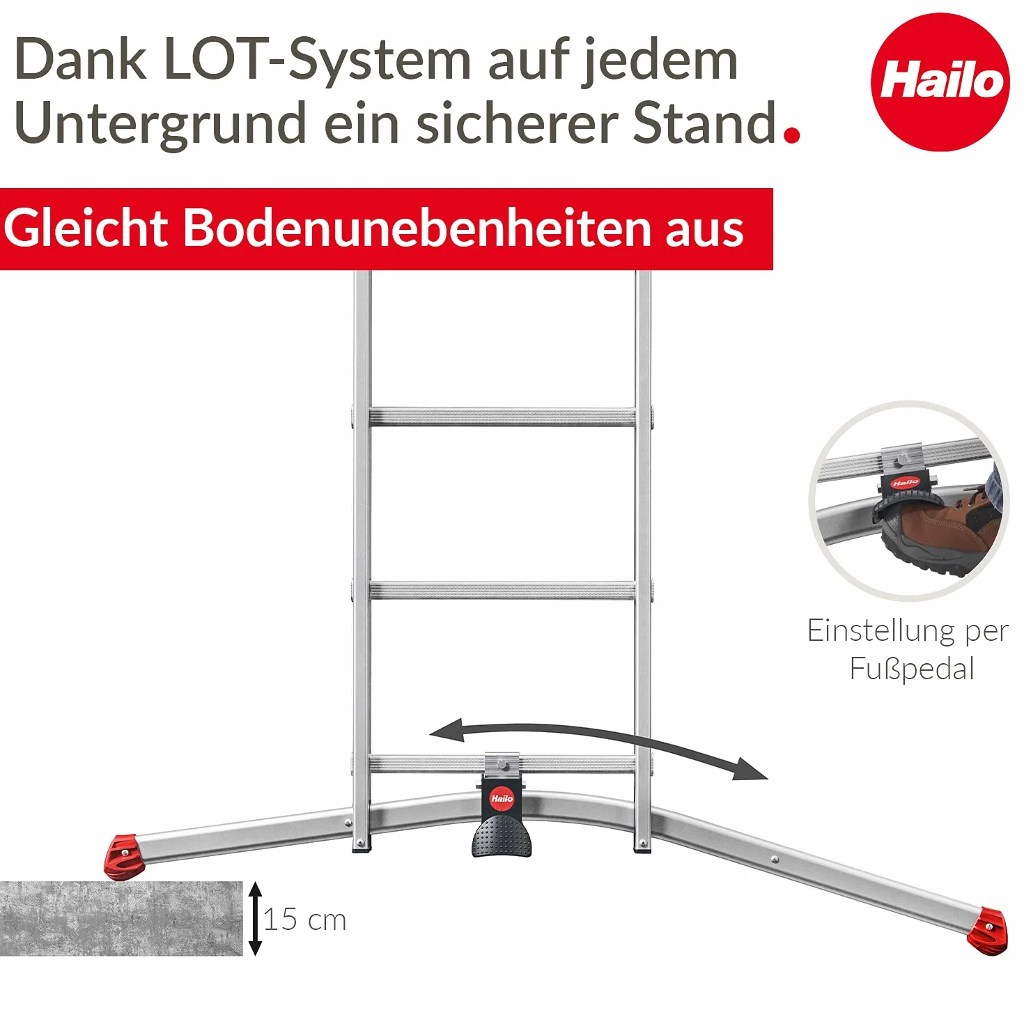 Hailo S100 ProfiLOT, aluminiowa drabina kombi z systemem LOT, 2 x 9 + 1 x 8 szczebli, system LOT, regulacja schodów, do 150 kg, srebrna, Made in Germany, 9309-507