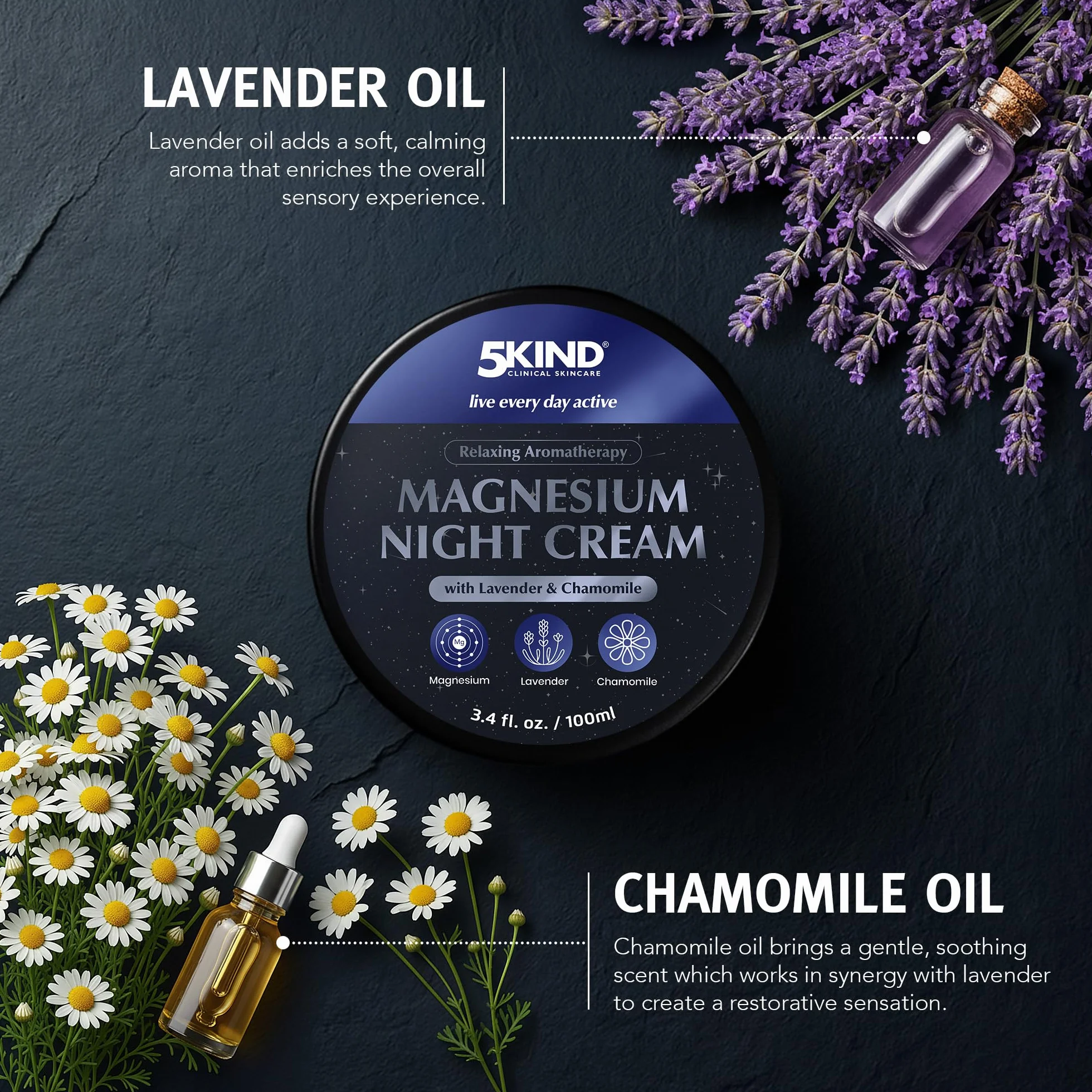 5Kind Magnesium Sleep Cream 100 ml – Relaksujący Magnezowy Balsam do Stosowania Przed Snem z Lawendą i Rumiankiem – Kojąca Aromaterapia z Ekstraktami Lawendy i Rumianku – Naturalne Wsparcie Dla Snu