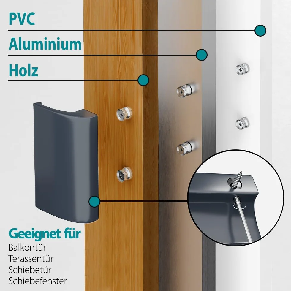 VOOXA Uchwyt do drzwi balkonowych z aluminium, do użytku na zewnątrz, 82 x 49 mm, wysokiej jakości uchwyt do drzwi balkonowych lub tarasowych (szary antracytowy RAL7016)