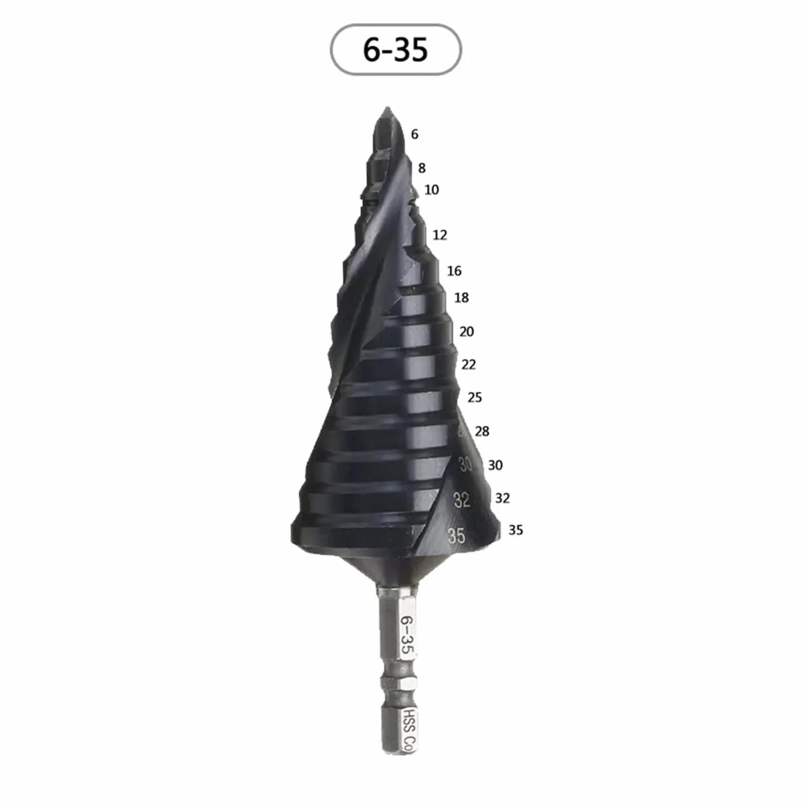 1/4 cala Hex M35 powlekany kobaltem trzpień wiertła stopniowego stal szybkotnąca metalowy otwieracz do otworów do narzędzi ze stali nierdzewnej (kolor: 6-35 mm)
