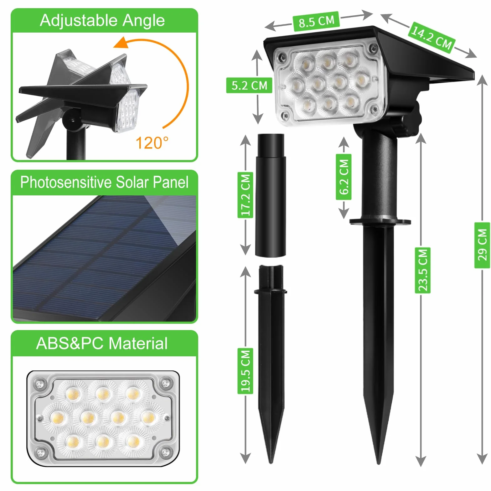 Zewnętrzna lampa solarna LED Oświetlenie punktowe Oświetlenie ogrodowe Ścieżki Projektor Słoneczny Potężny Girlanda Zestaw 2 szt