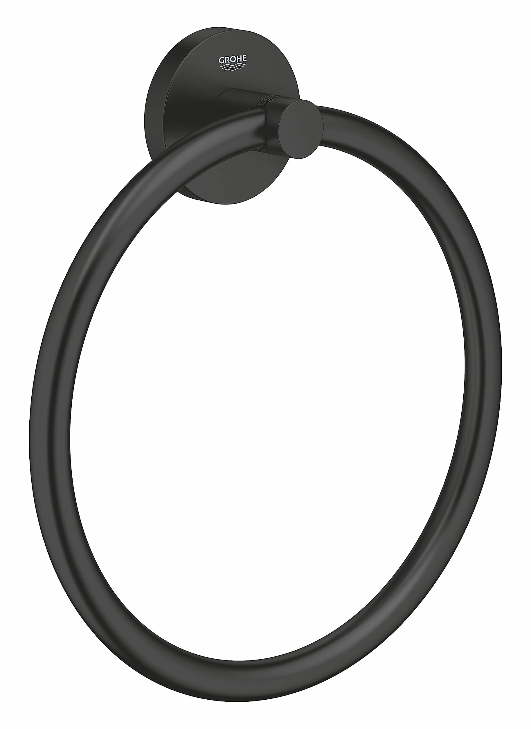 GROHE Start QuickFix 411742430 pierścień na ręczniki (metal, ukryte zapięcie, ze śrubami i kołkami, bardzo łatwy w montażu, QuickGlue), rozmiar 200 mm, czarny matowy, 411742430