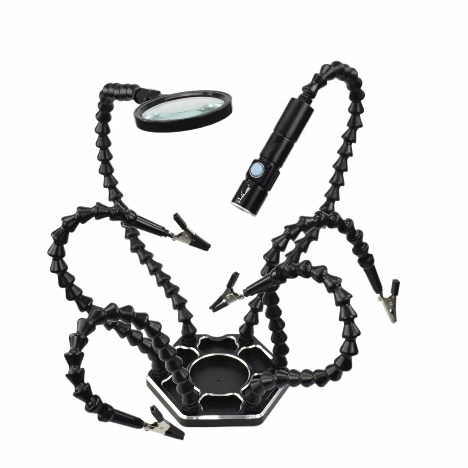 Pomoc do lutowania z trzeciej ręki, Lutowanie Pomocne Dłonie z Latarką USB i 3x 55mm Lupa Wielokolorowa(Sn5bk)